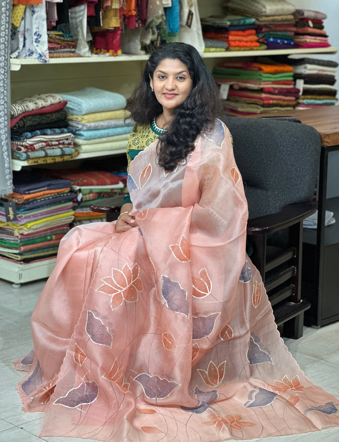 Peach Color Silk Organza Saree | SBS817