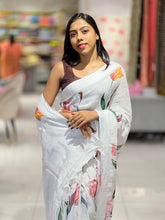 Floral Digital Print Detailed Linen Saree | MR397