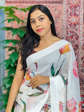 Floral Digital Print Detailed Linen Saree | MR397