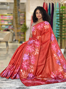 Floral Embroidery Bordered Desi Tussar Saree | RGD252