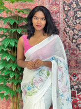 Floral Digital Print Detailed Linen Saree | MR401