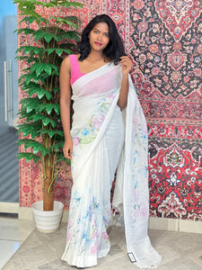 Floral Digital Print Detailed Linen Saree | MR401