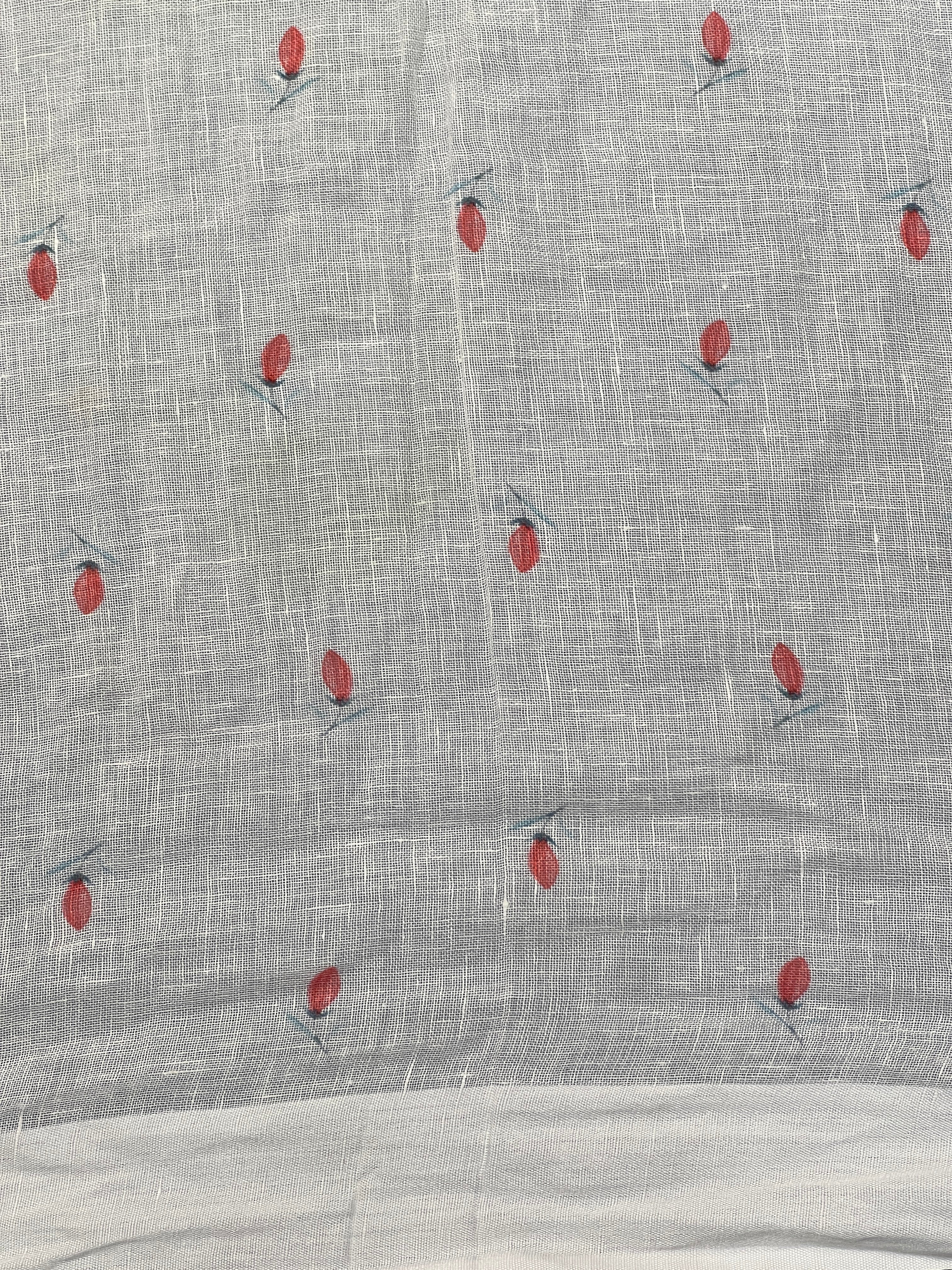Floral Digital Print Detailed Linen Saree | MR399