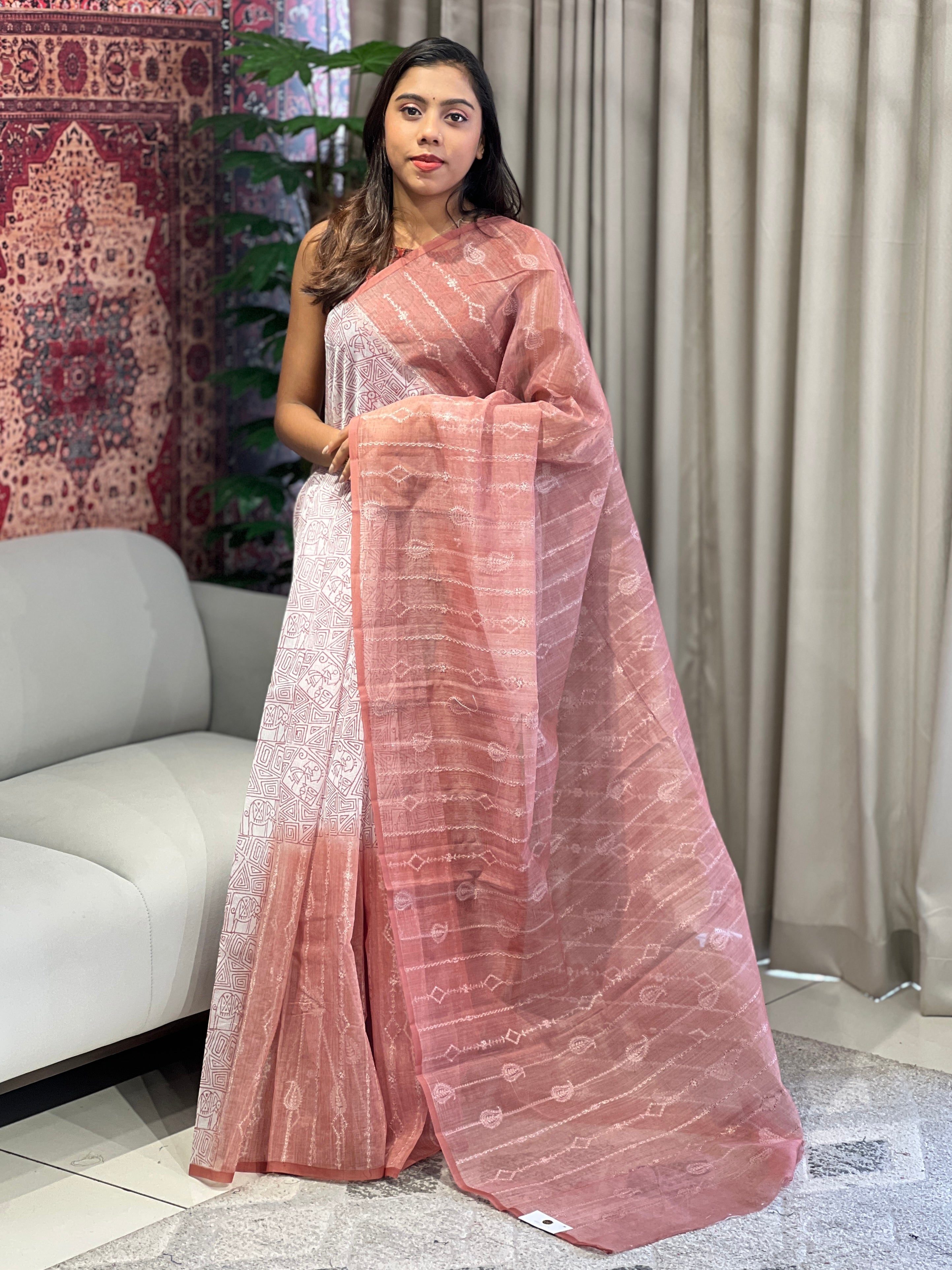 Print With Embroidery Detailed Kota Saree | YNG928