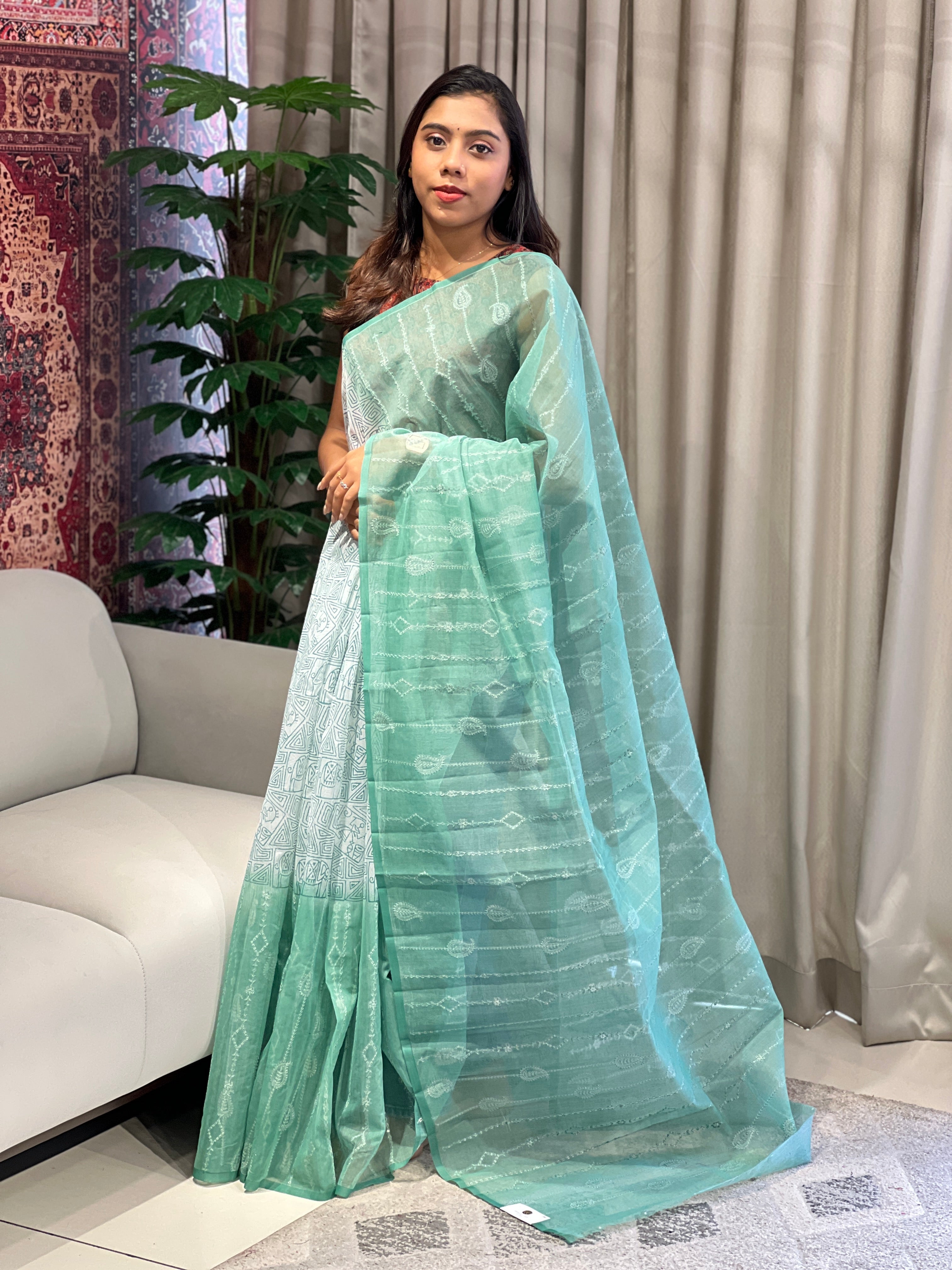 Print With Embroidery Detailed Kota Saree | YNG925