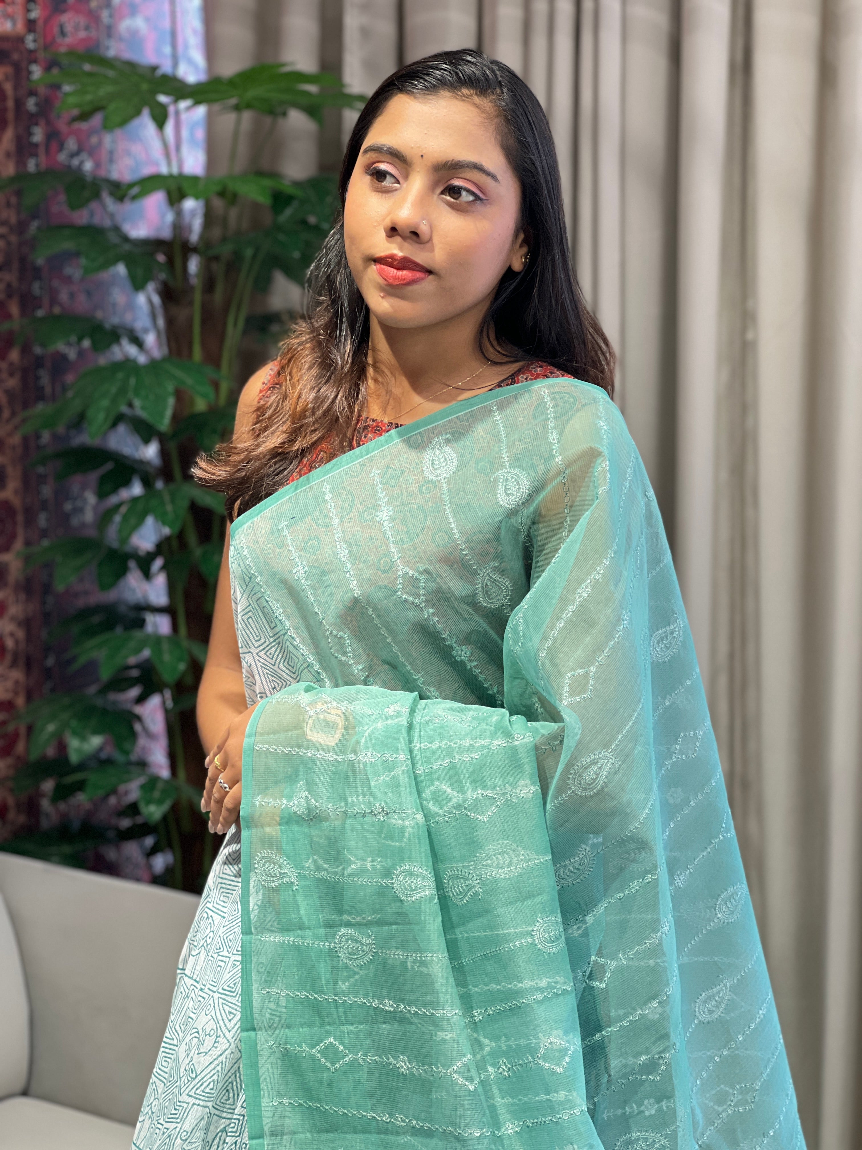 Print With Embroidery Detailed Kota Saree | YNG925