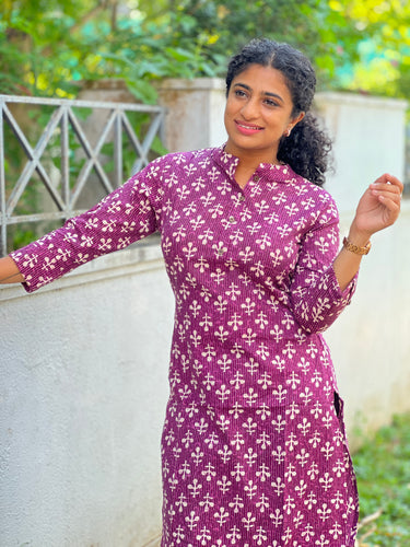 Kantha Weaving Pattern Cotton Kurta | EA107