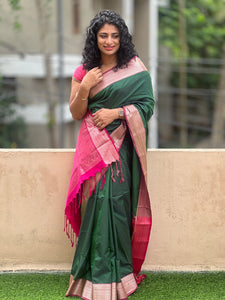 Geometrical Weaving Border Semi Silk Saree | SKT109