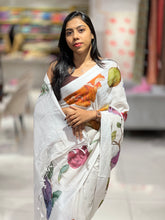 Floral Digital Print Detailed Linen Saree | MR398