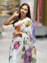 Floral Digital Print Detailed Linen Saree | MR398