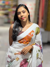 Floral Digital Print Detailed Linen Saree | MR398