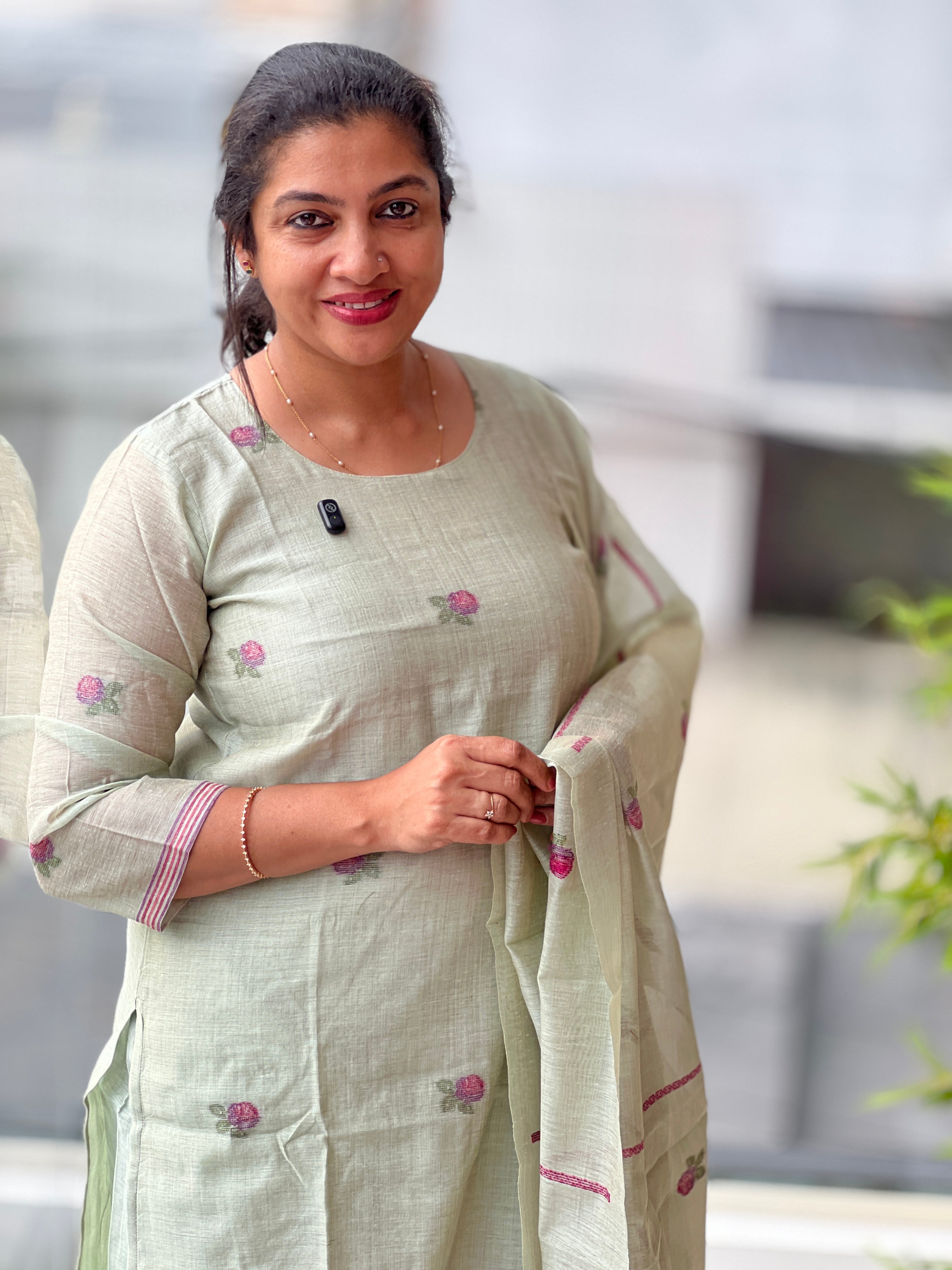 Cross Stitch Weaved Pattern Chanderi Kurta Set | SSN525
