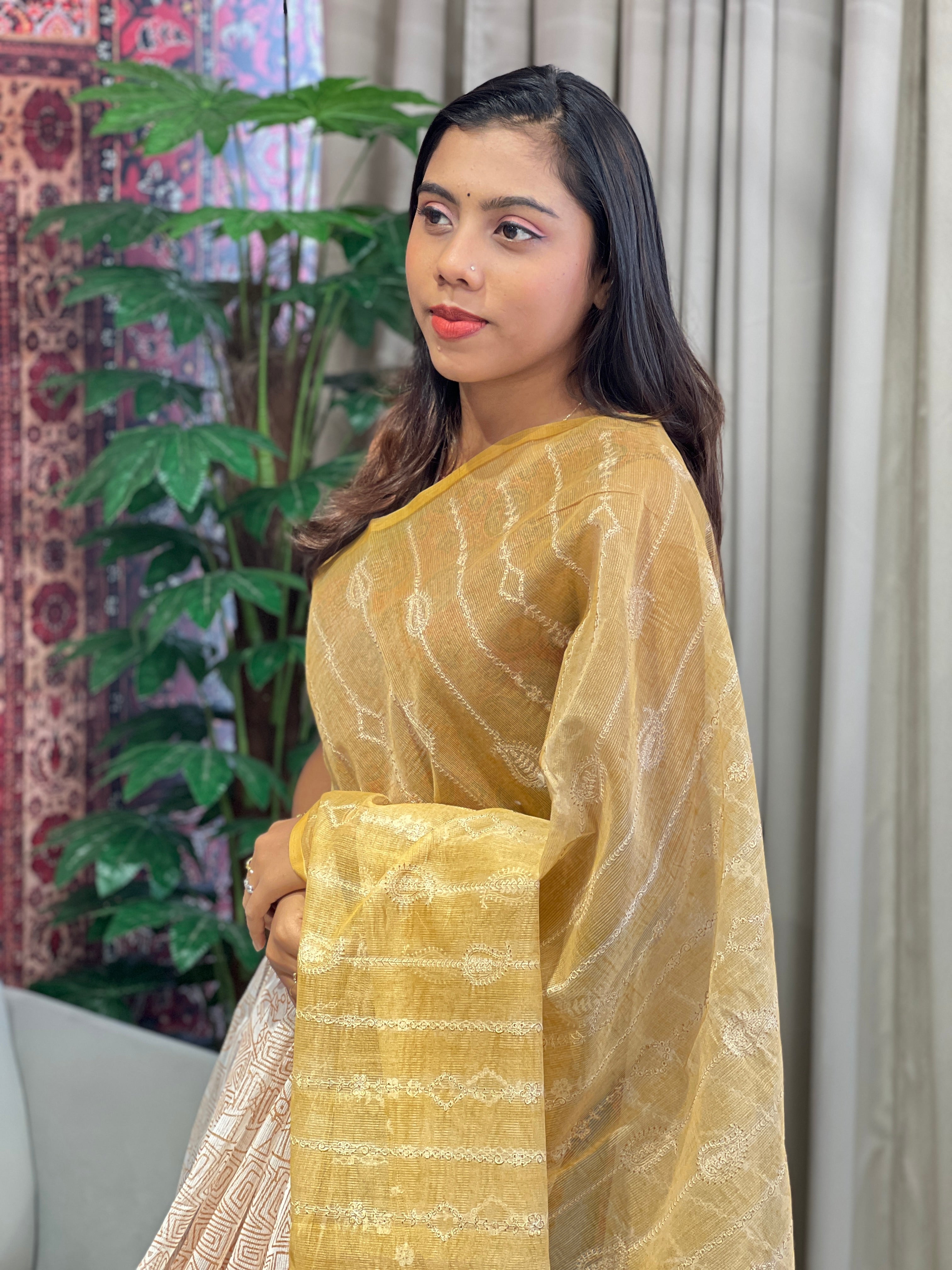 Print With Embroidery Detailed Kota Saree | YNG924