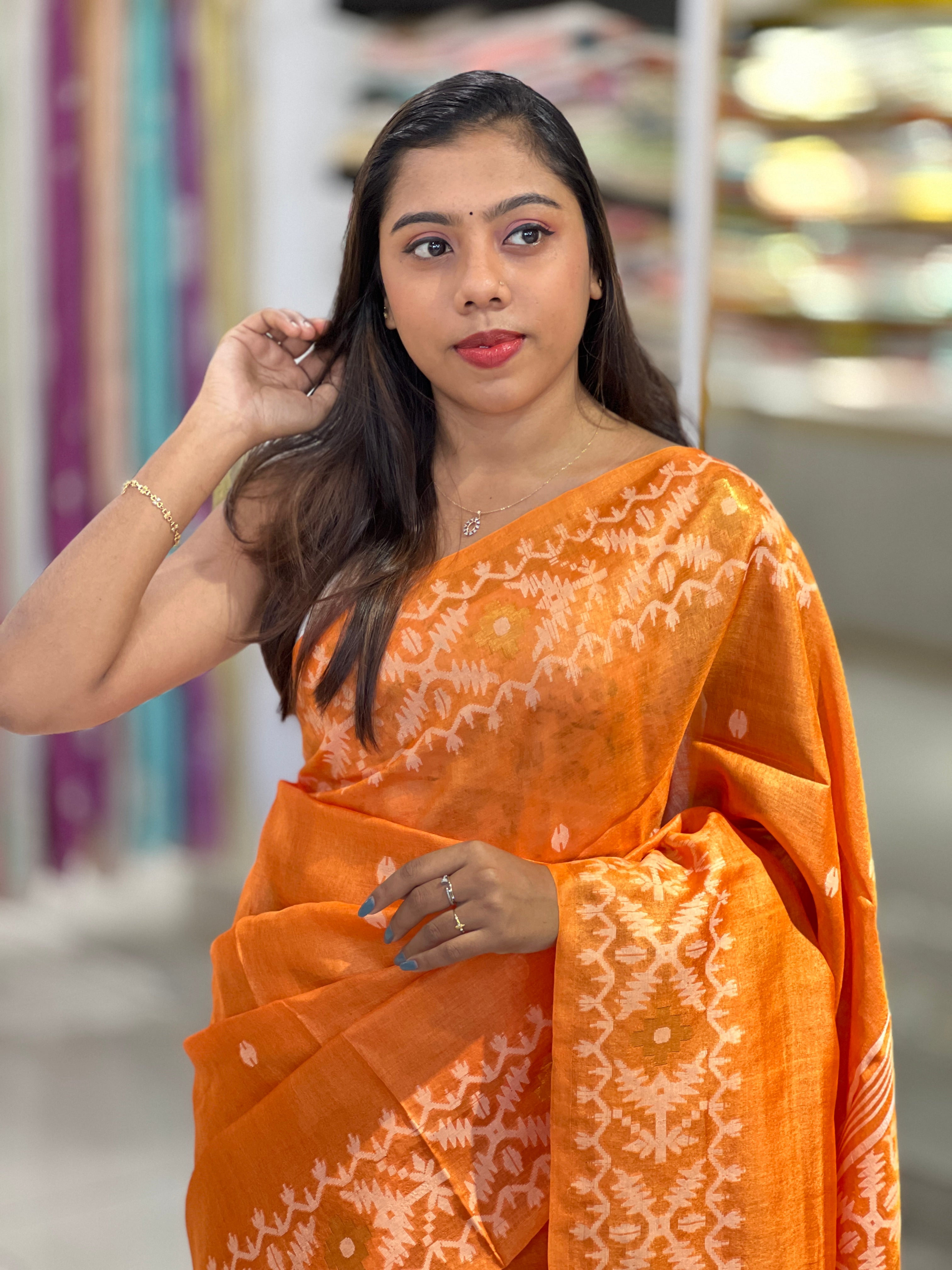 Jamdani Weaved Tussar Saree | SKD103