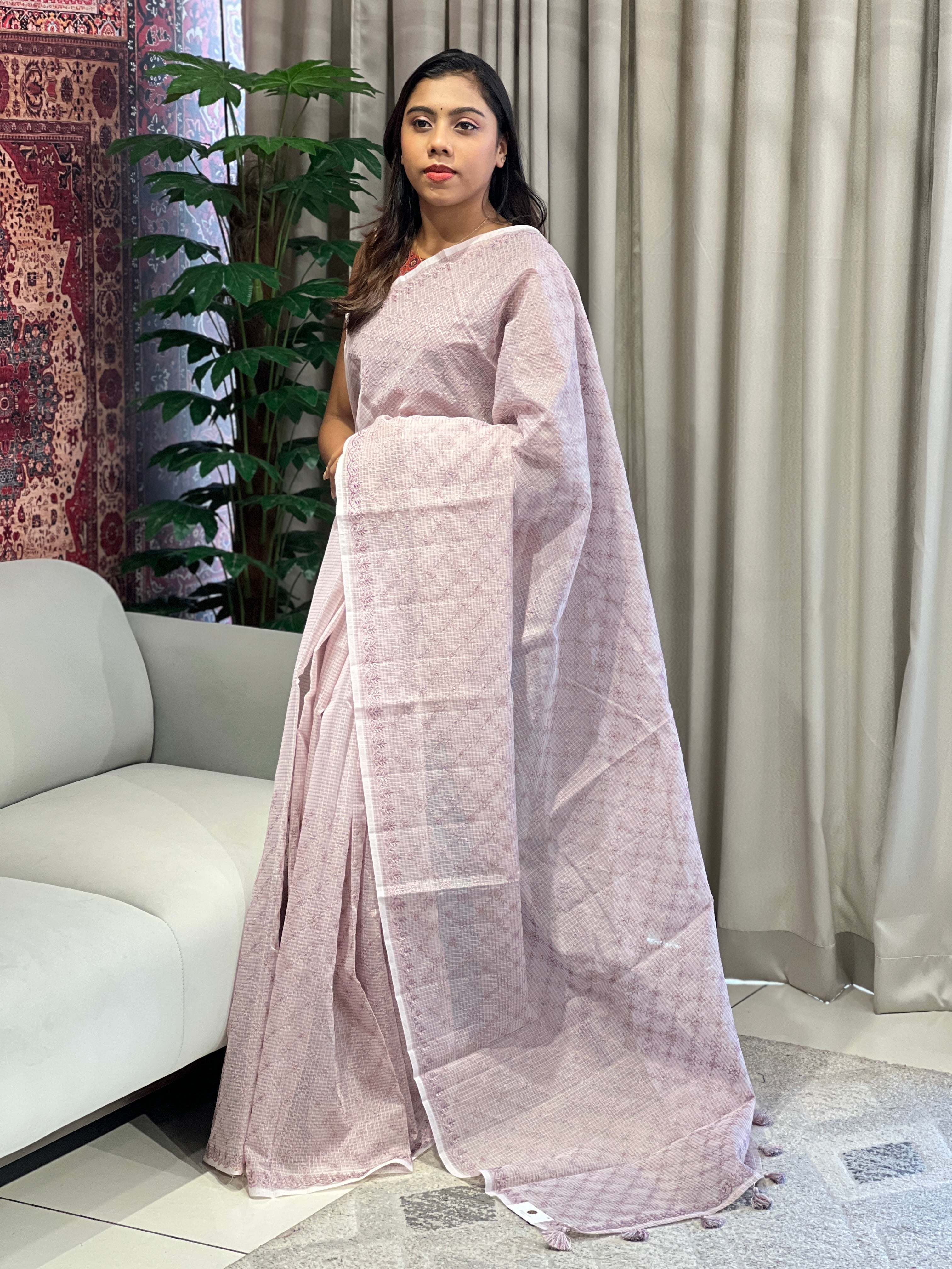 Geometrical Patterned Embroidery Kota Saree | YNG844