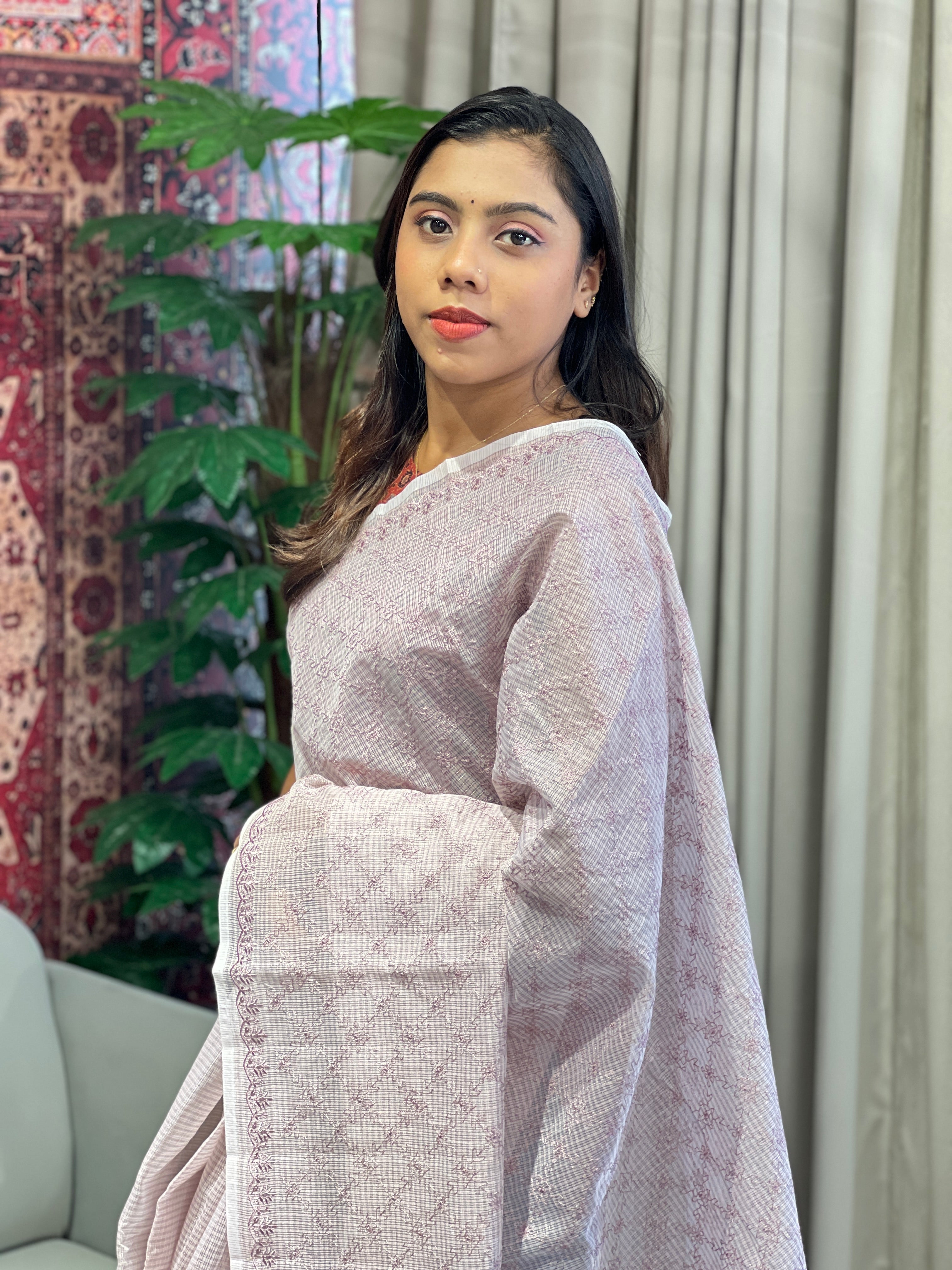 Geometrical Patterned Embroidery Kota Saree | YNG844