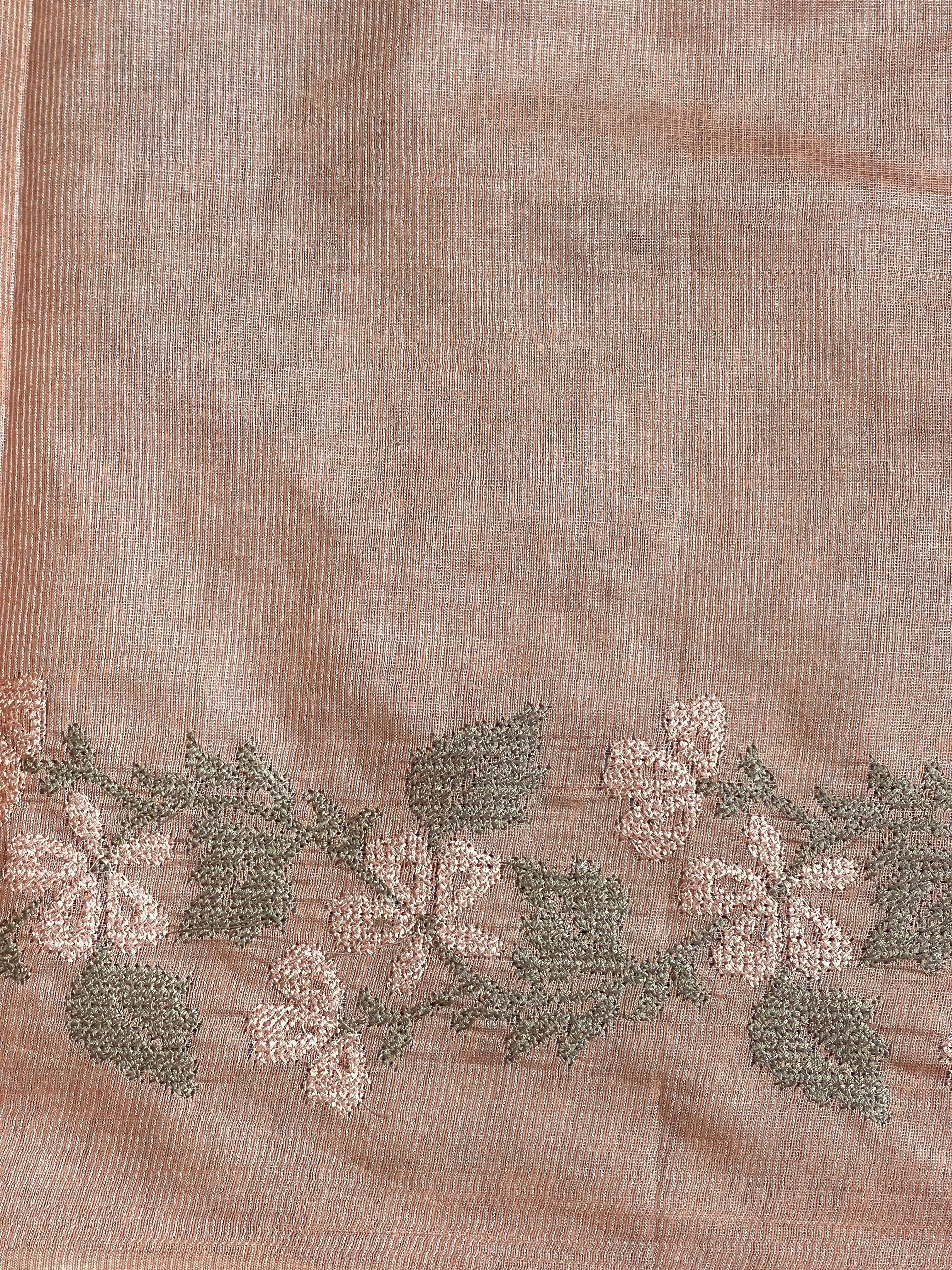 Floral Cross Stitch Embroidery Detailed Tussar Saree  | HS1397