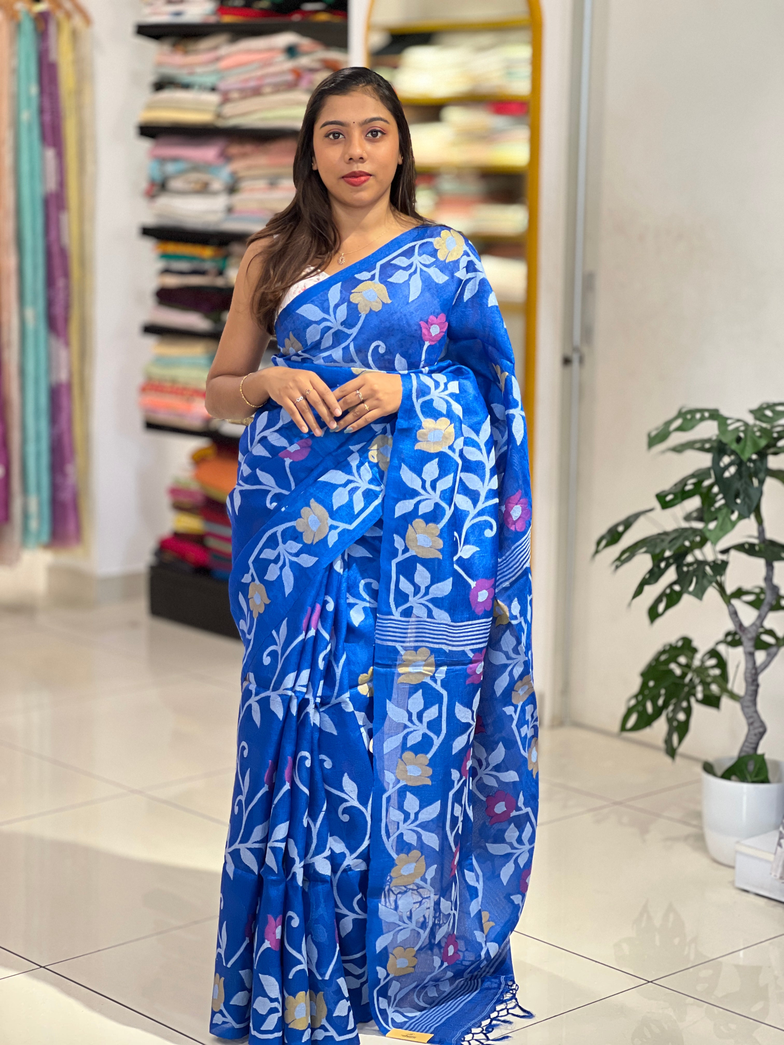 Jamdani Woven Pure Tussar Saree | SKD112
