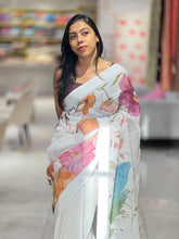 Floral Digital Print Detailed Linen Saree | MR394