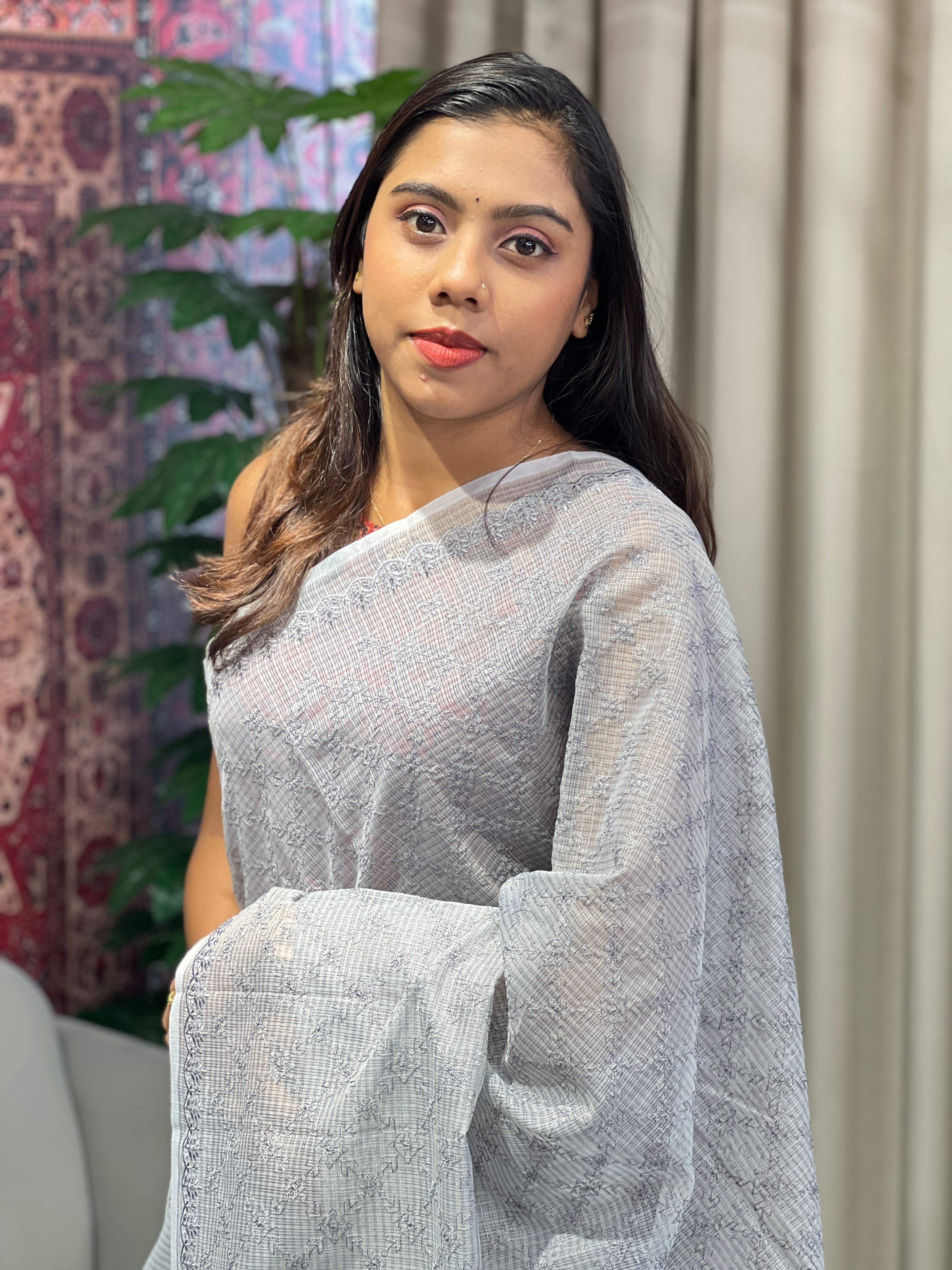 Geometrical Patterned Embroidery Kota Saree | YNG843