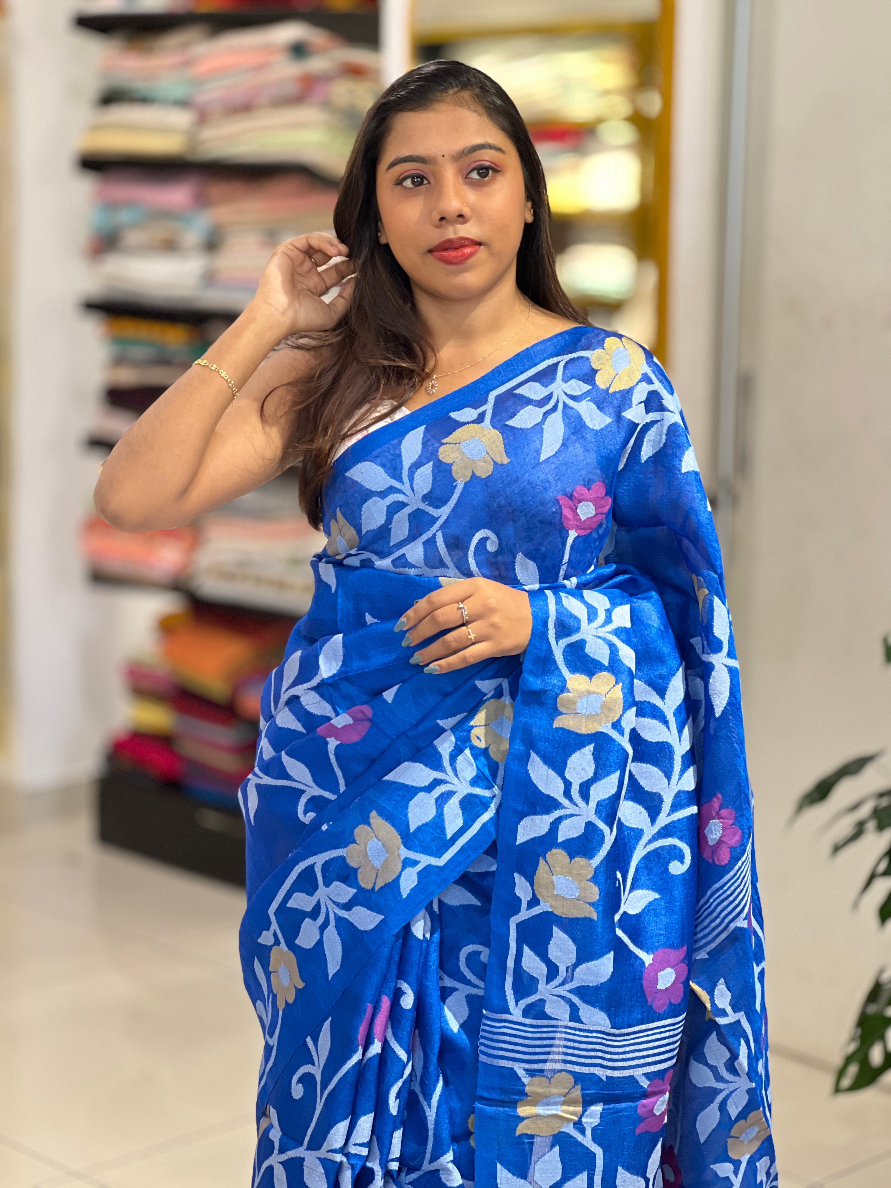 Jamdani Woven Pure Tussar Saree | SKD112