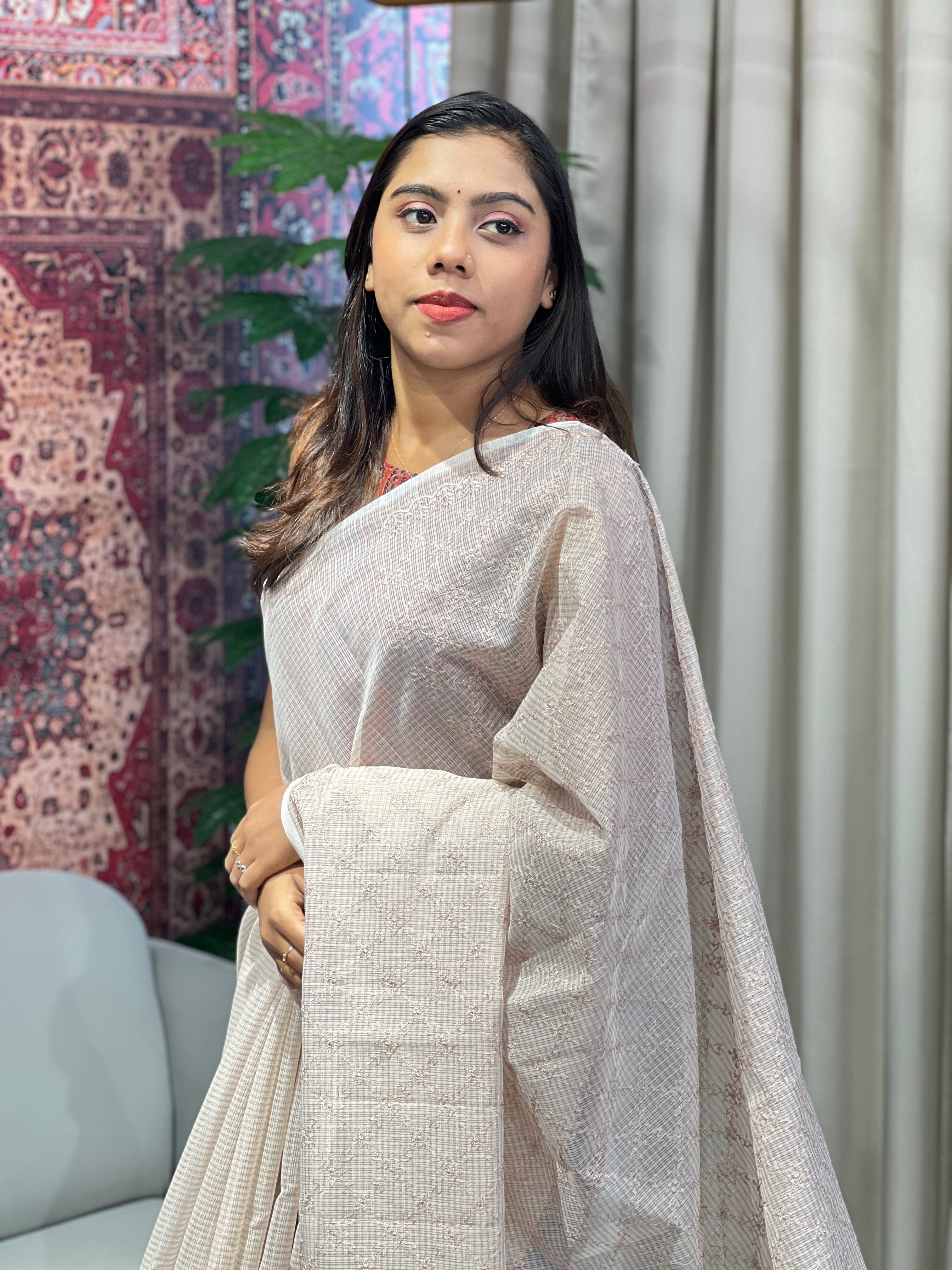 Geometrical Patterned Embroidery Kota Saree | YNG846