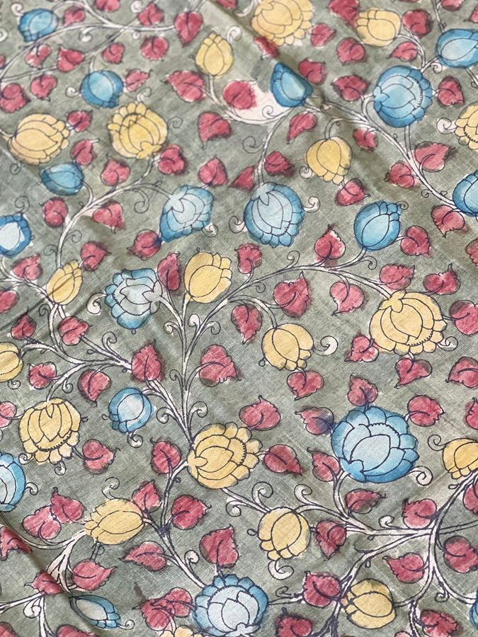 Pen Kalamkari Printed Tussar Material | SBS997