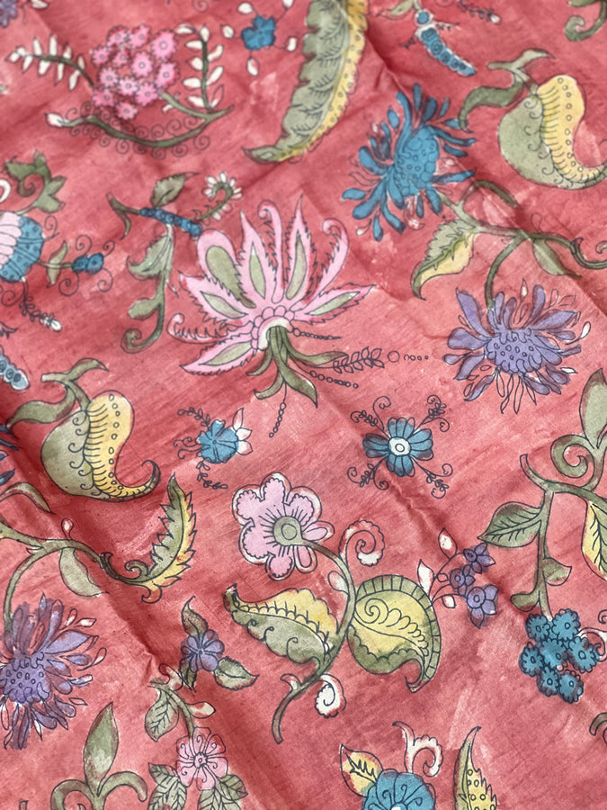 Pen Kalamkari Printed Tussar Material | SBS998
