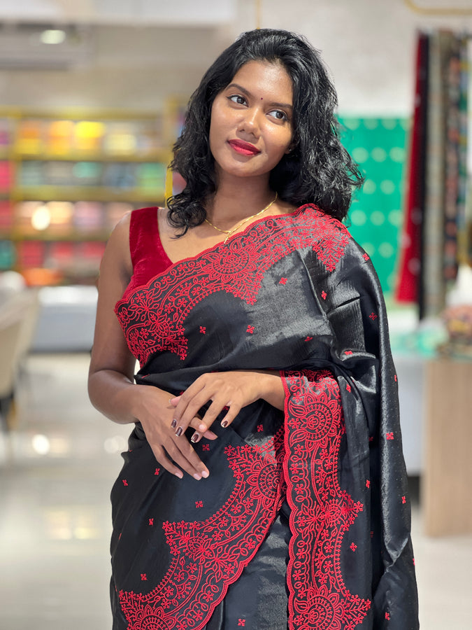 Point Embroidery Detailed Semi Tussar Saree | SUN332