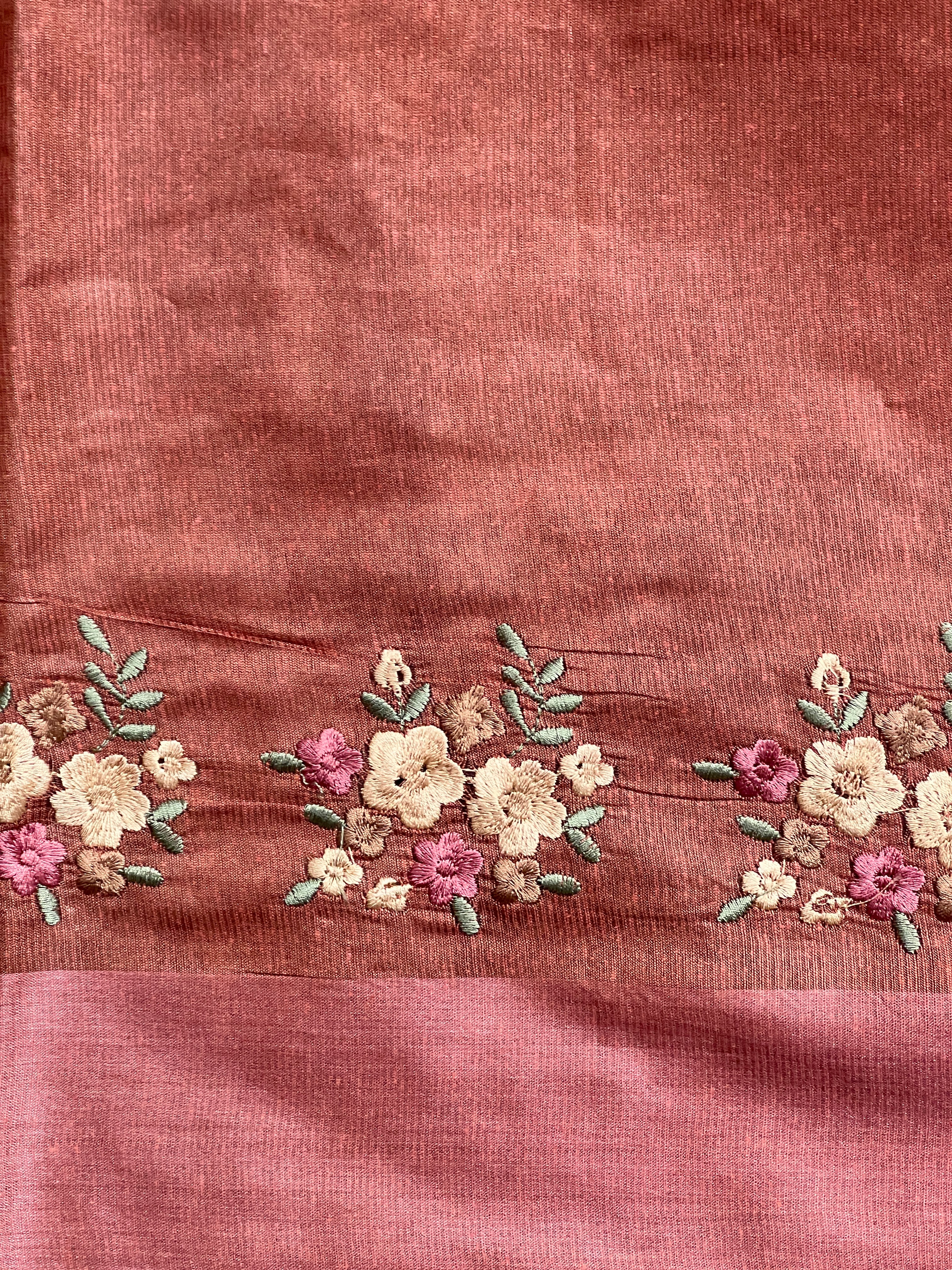 Floral Embroidery Pattern Pure Tussar Saree | HS1398