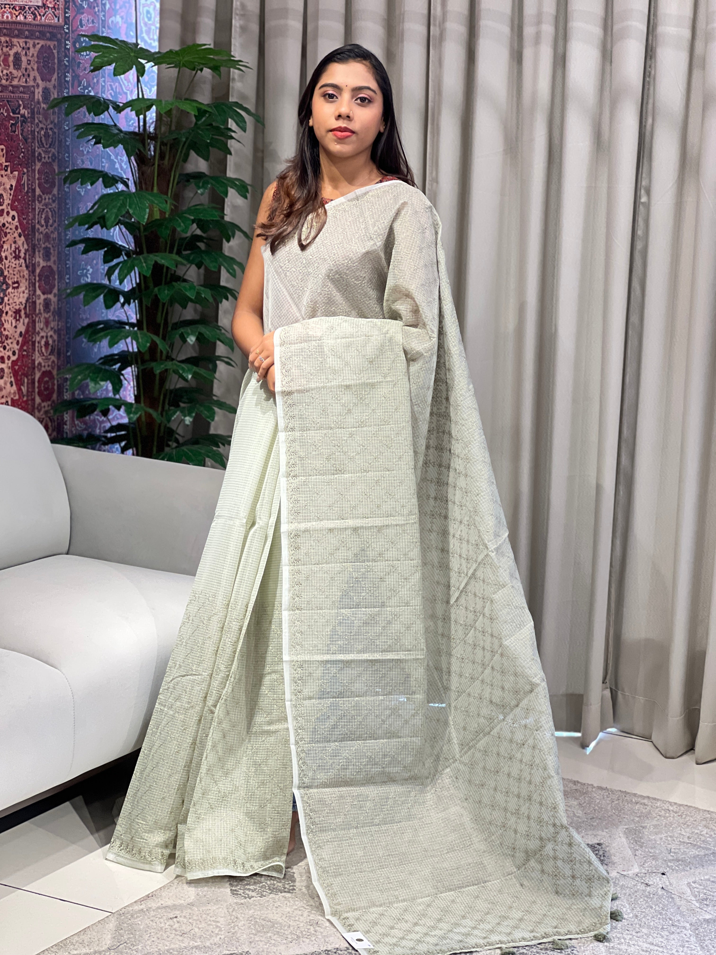 Geometrical Patterned Embroidery Kota Saree | YNG847