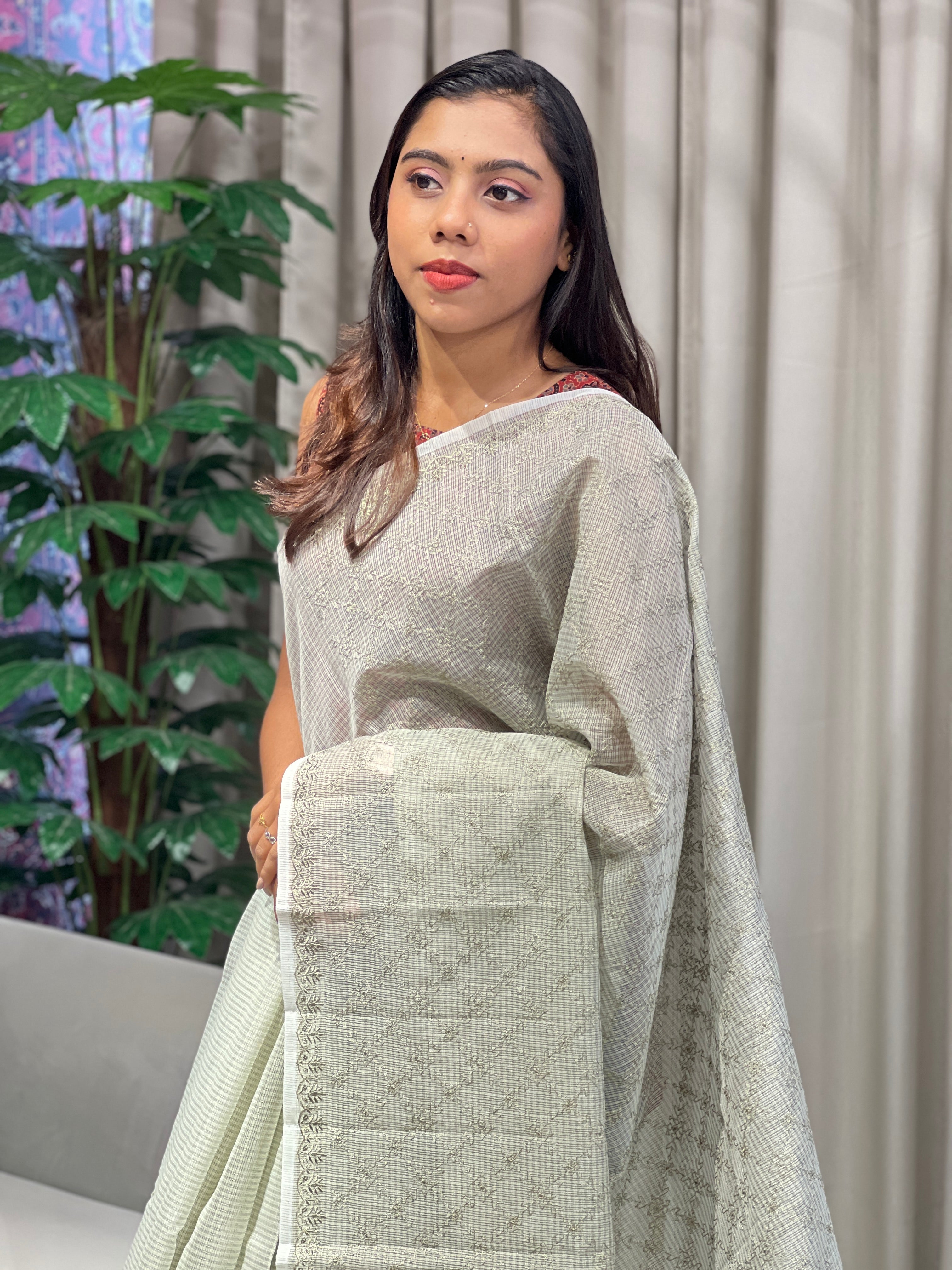 Geometrical Patterned Embroidery Kota Saree | YNG847