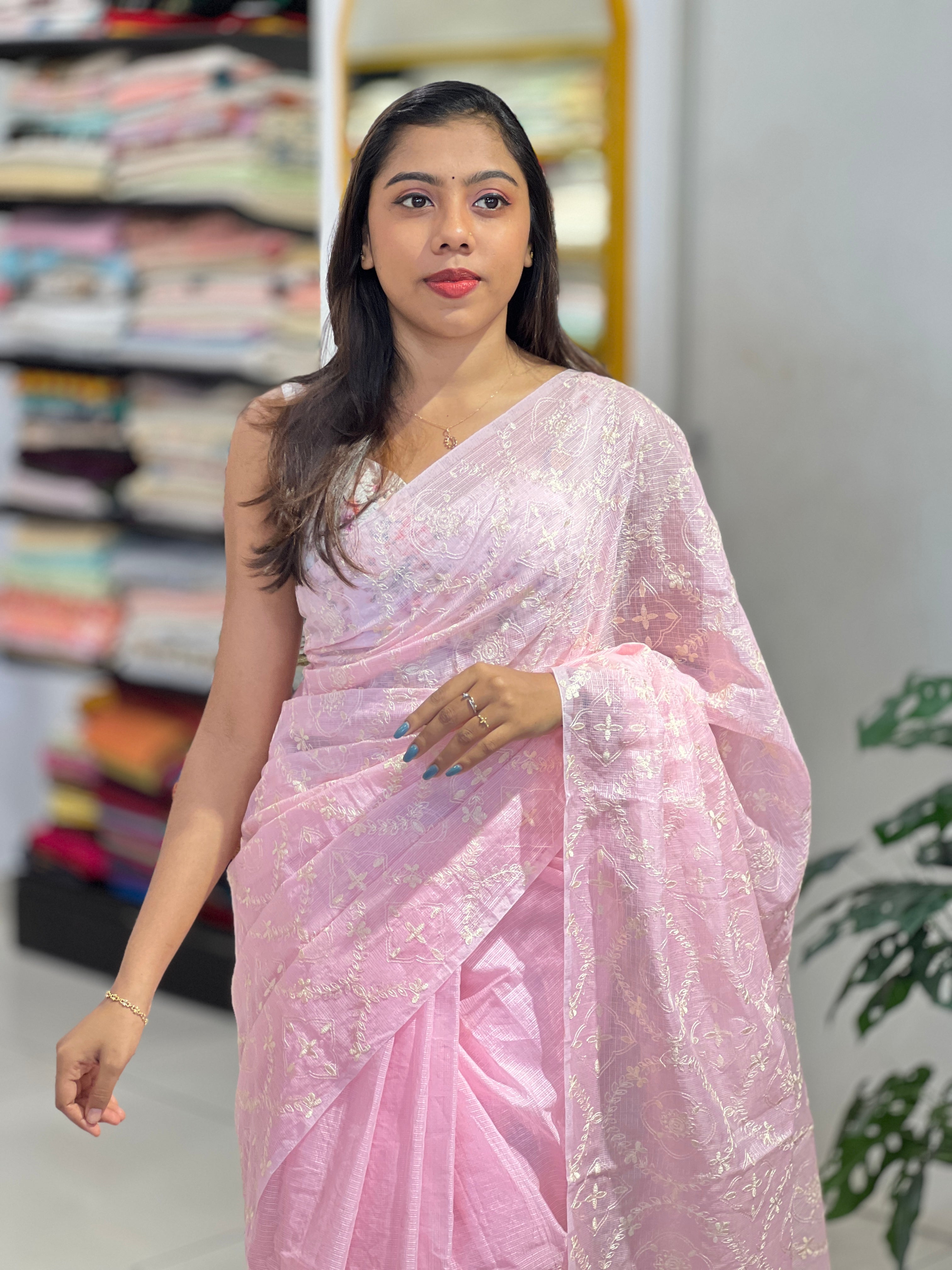 Machine Embroidery Silky Kota Saree | PKS196