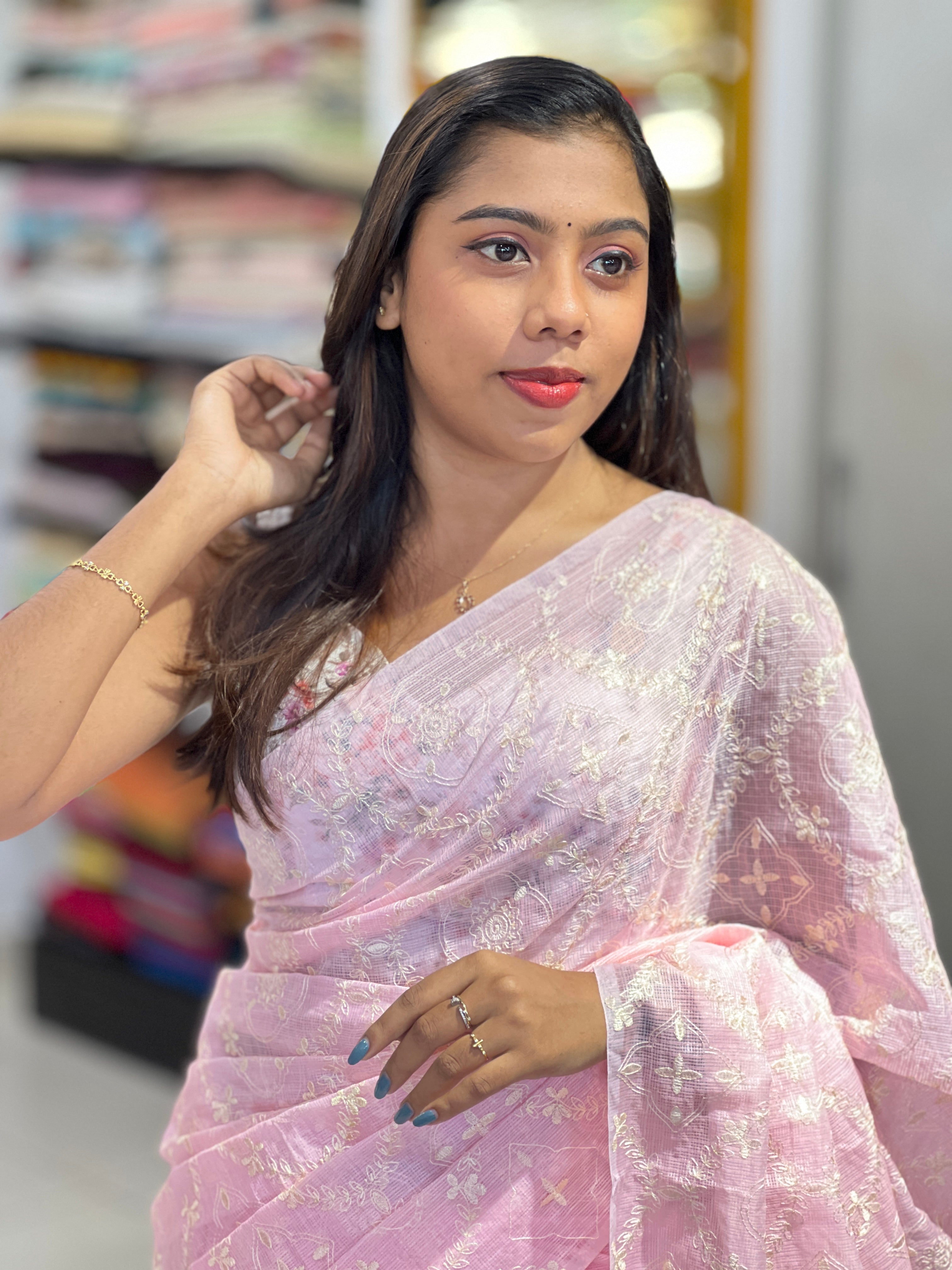 Machine Embroidery Silky Kota Saree | PKS196