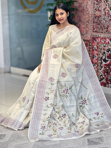 Floral Print With Embroidery Detailed Semi Tussar Saree | SSN183