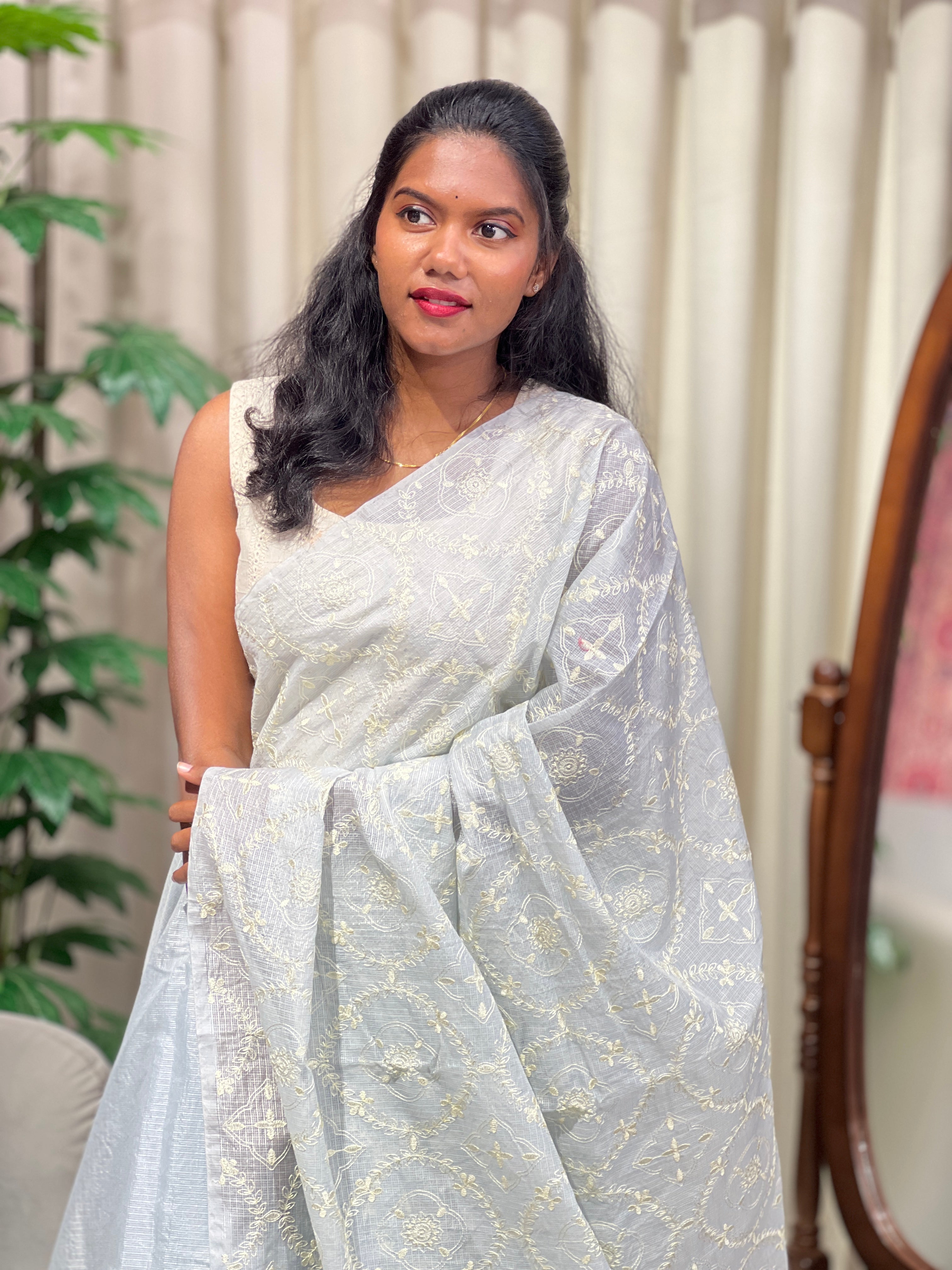 Machine Embroidery Silky Kota Saree | PKS197