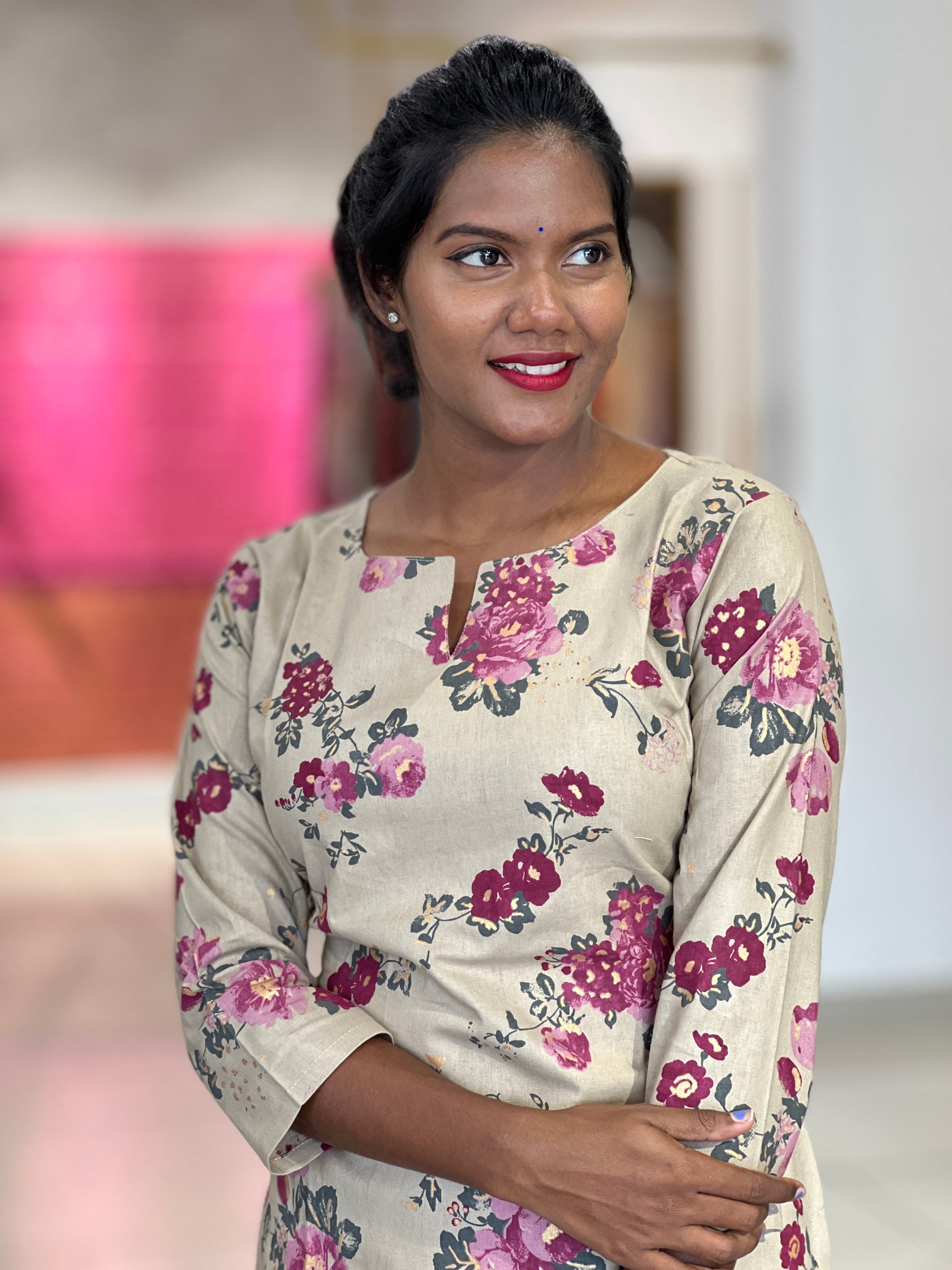 Floral Printed Pattern Cotton Kurta Set | VFD135