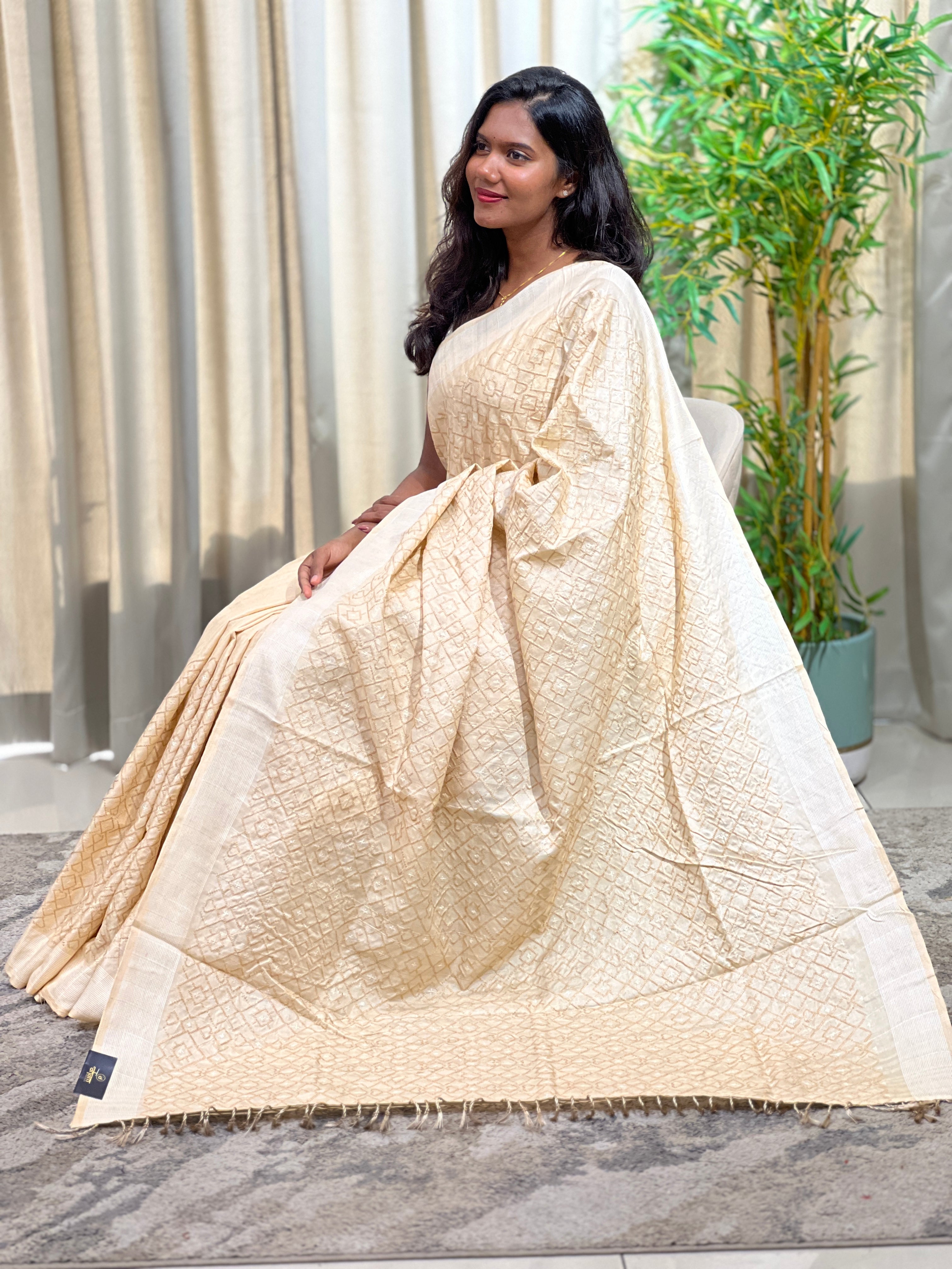 Cross Stitch Embroidery Semi Tussar Saree | SUN794