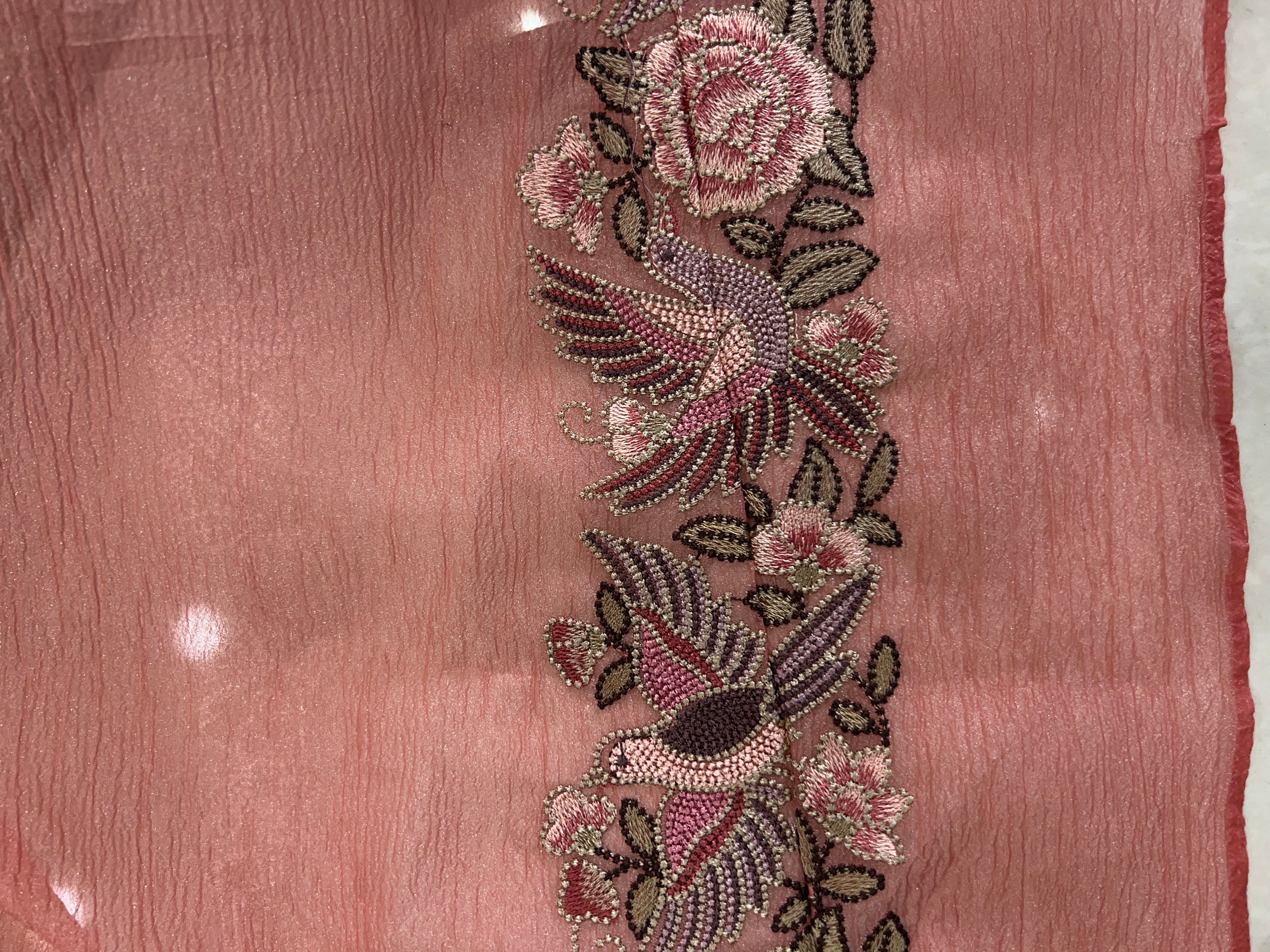 Point Embroidery Detailed Crushed Organza Saree | SUN203