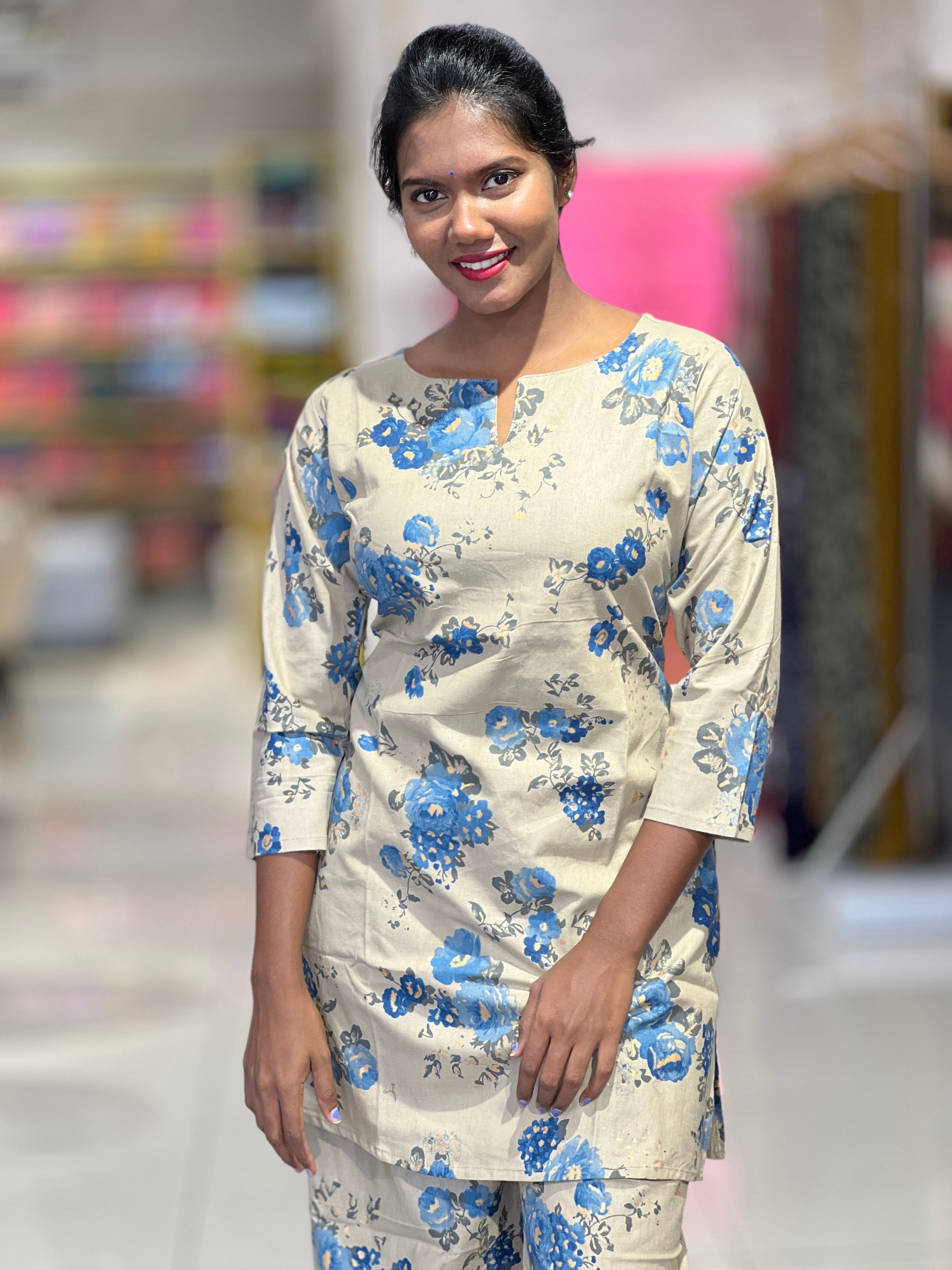 Floral Printed Pattern Cotton Kurta Set | VFD137