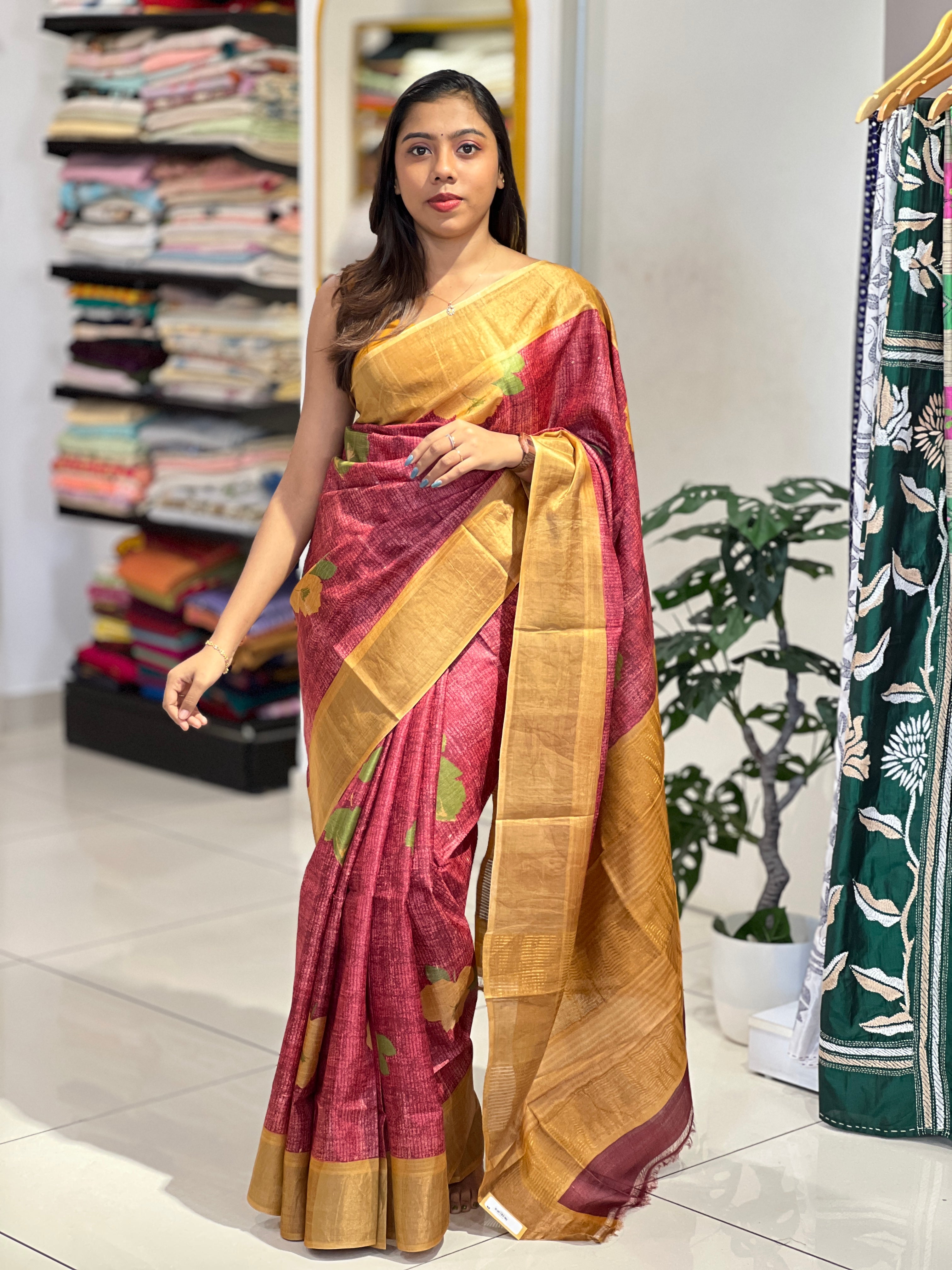 Floral Printed Tussar Saree | NLM227