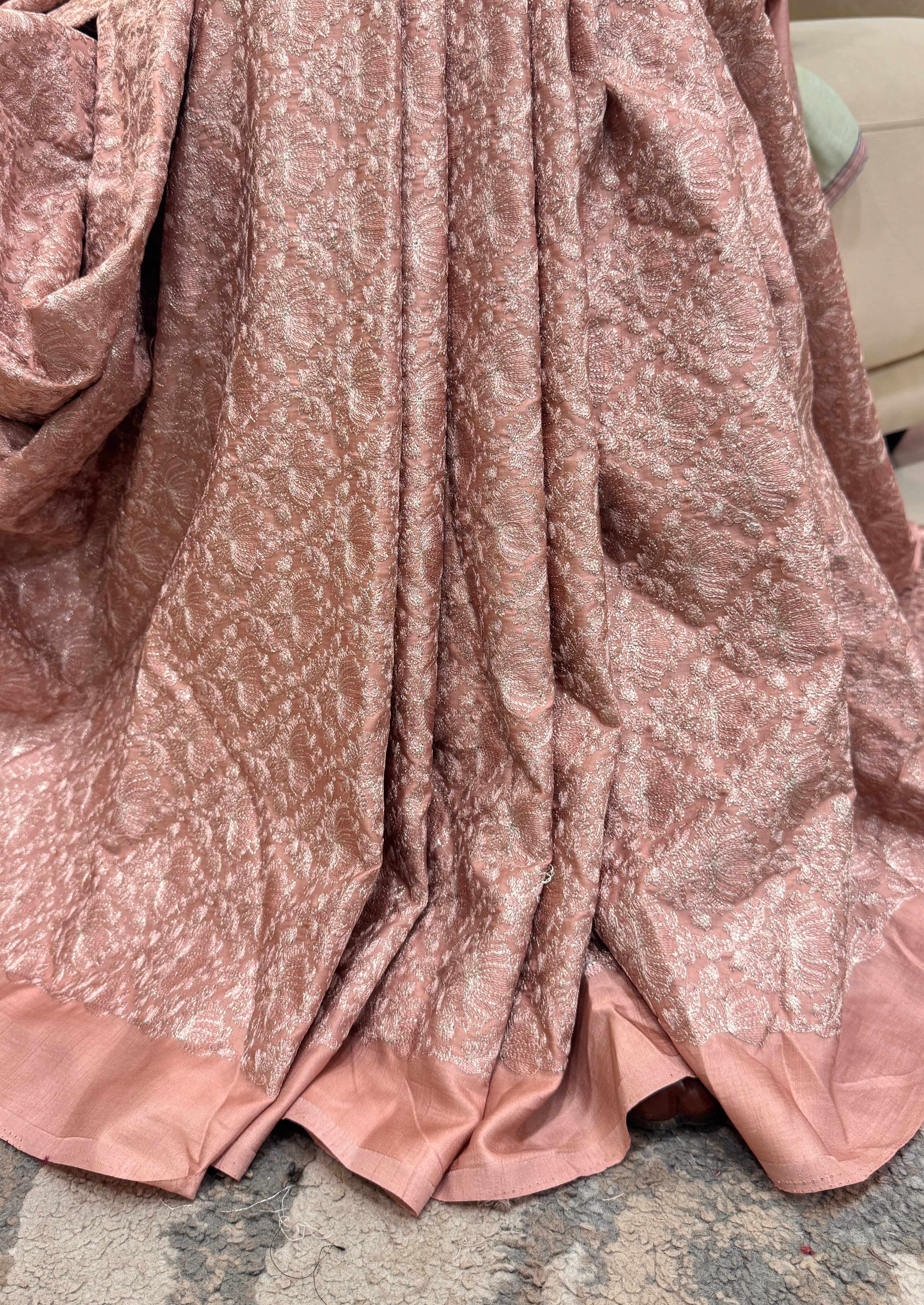 Lotus Inspired Embroidery Detailed Raw Silk Running Material |  RMFC194