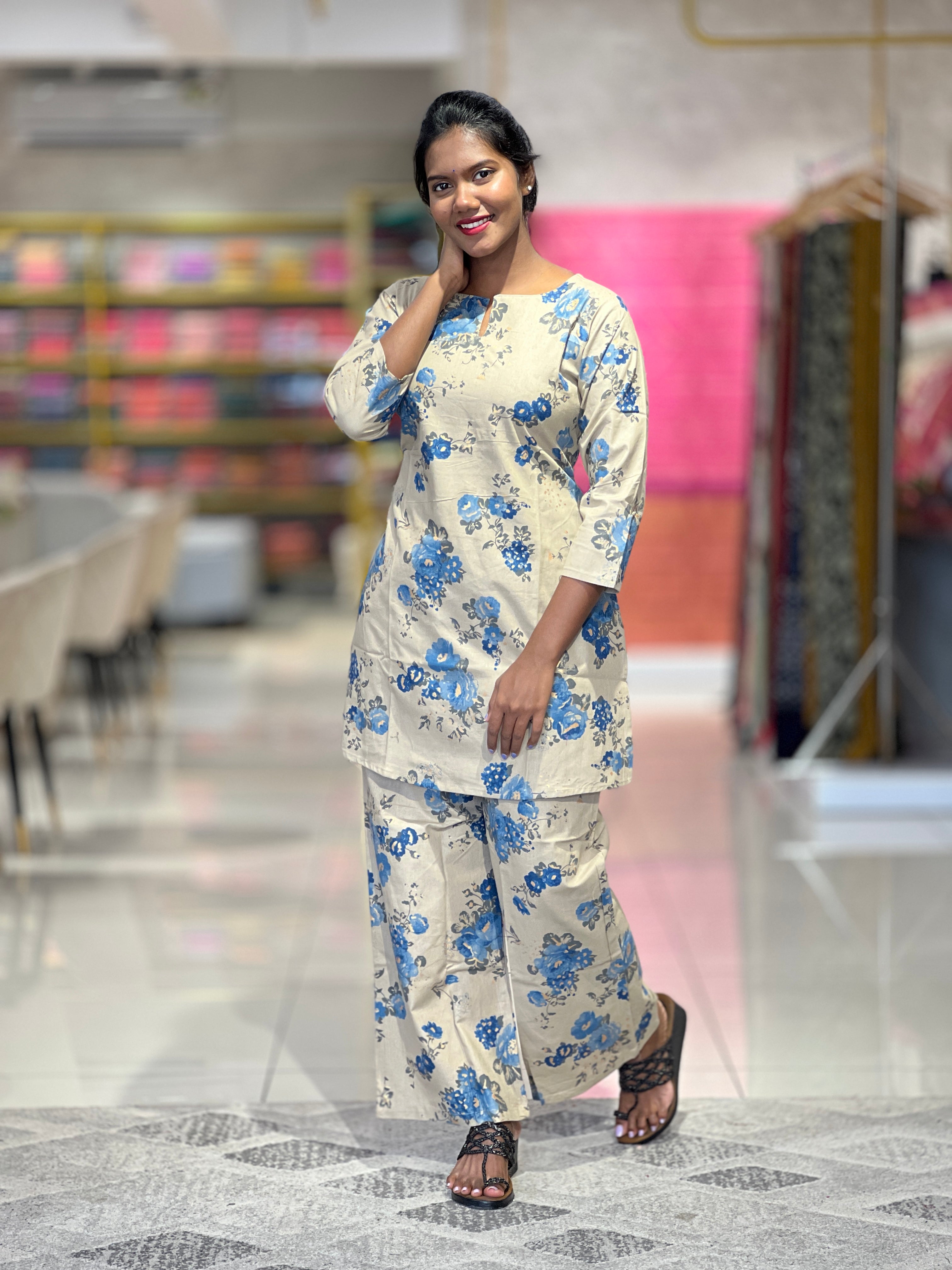 Floral Printed Pattern Cotton Kurta Set | VFD137