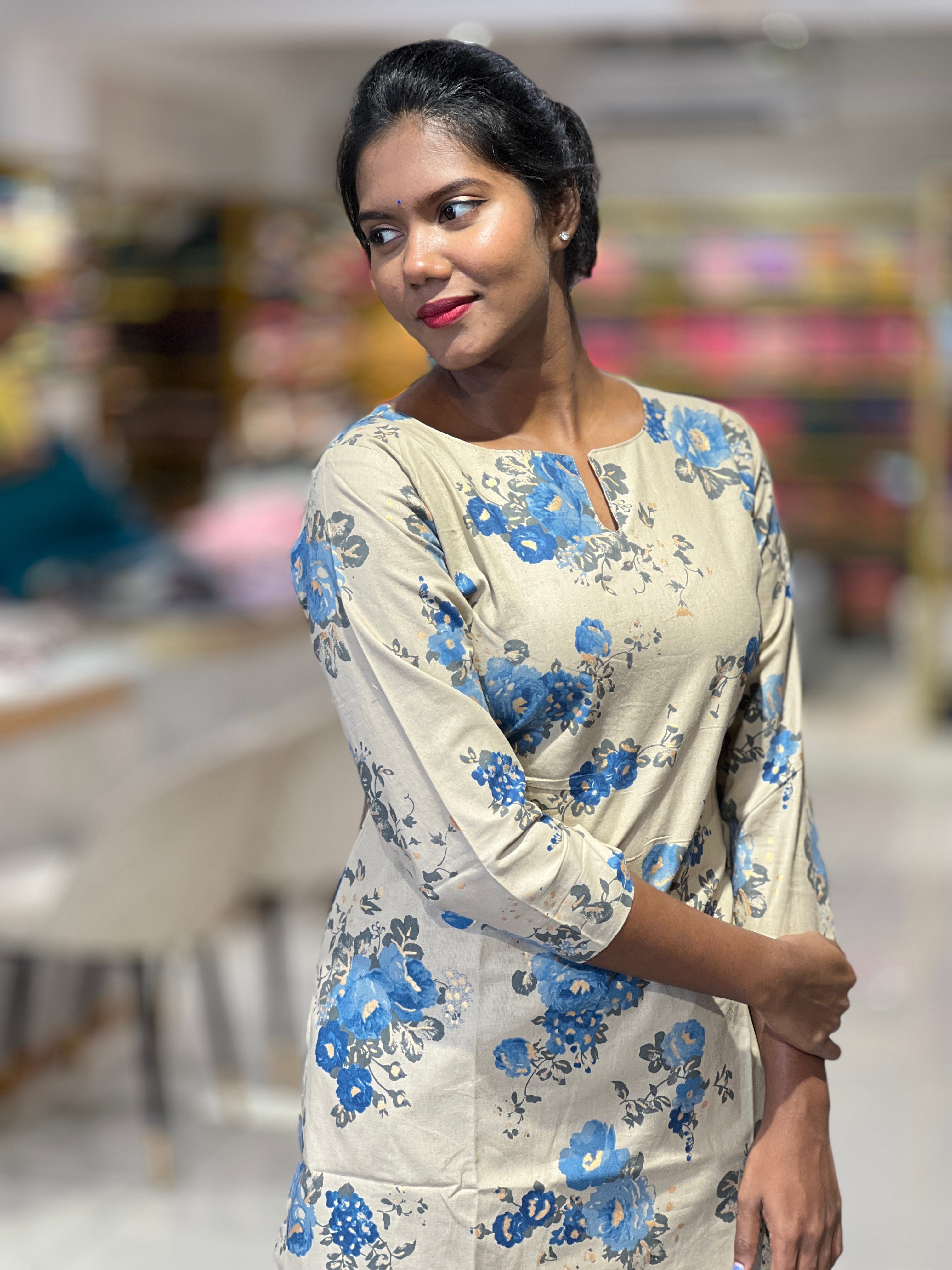 Floral Printed Pattern Cotton Kurta Set | VFD137