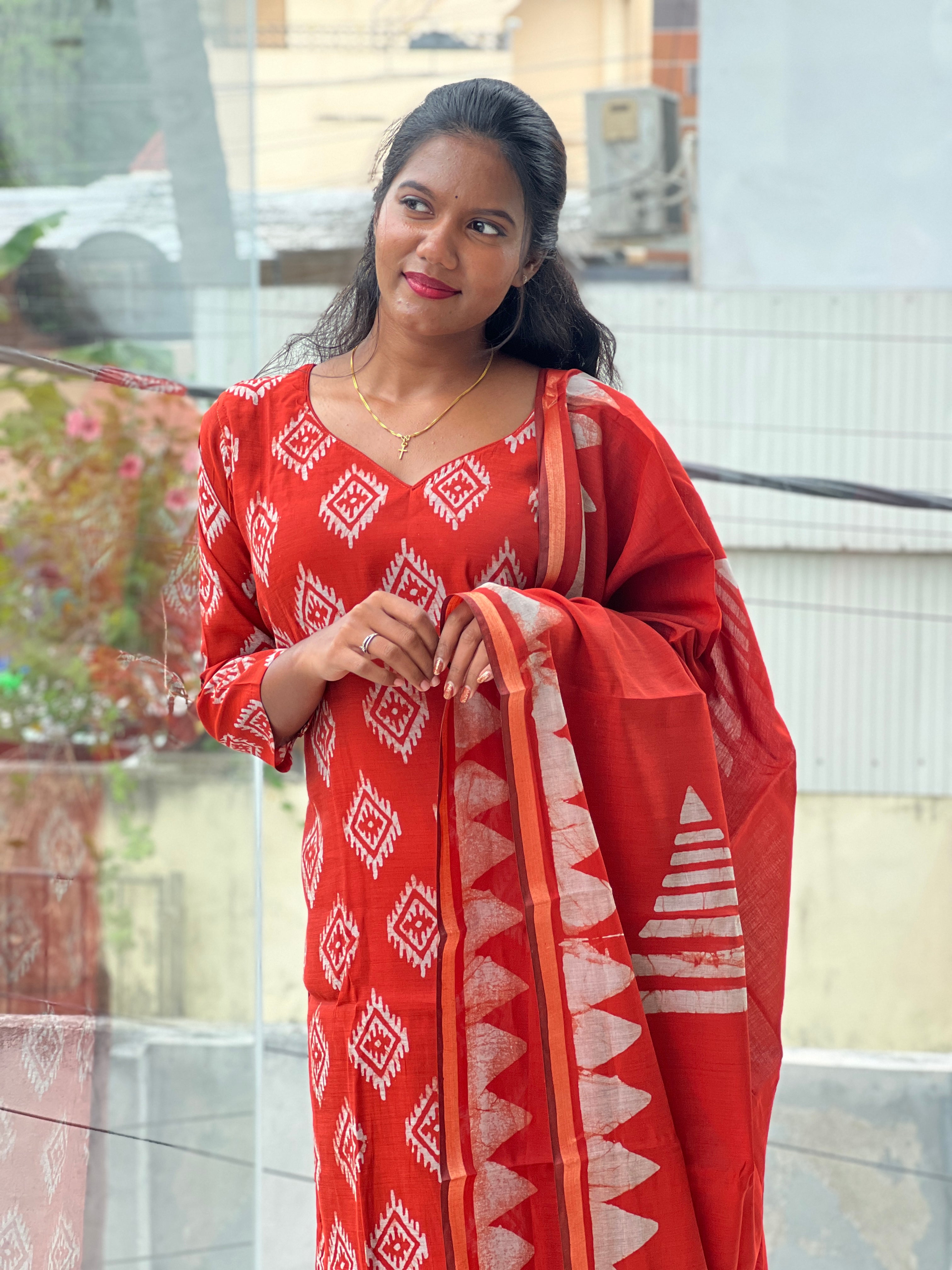 Batik Printed Chanderi Kurtha Set | SLM202