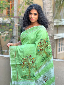 Painted & Hand Embroidery Bagalpuri Linen Saree | RP395