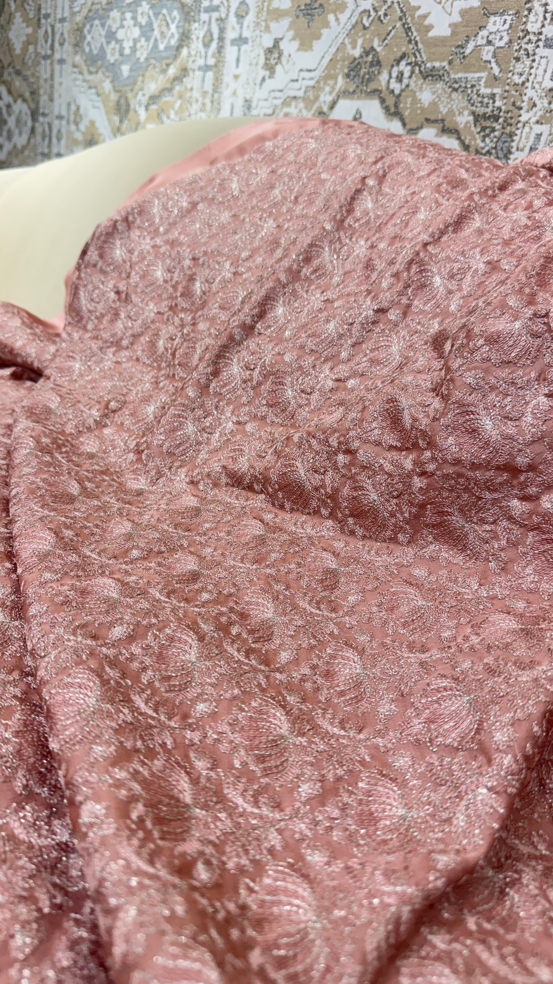 Lotus Inspired Embroidery Detailed Raw Silk Running Material |  RMFC194