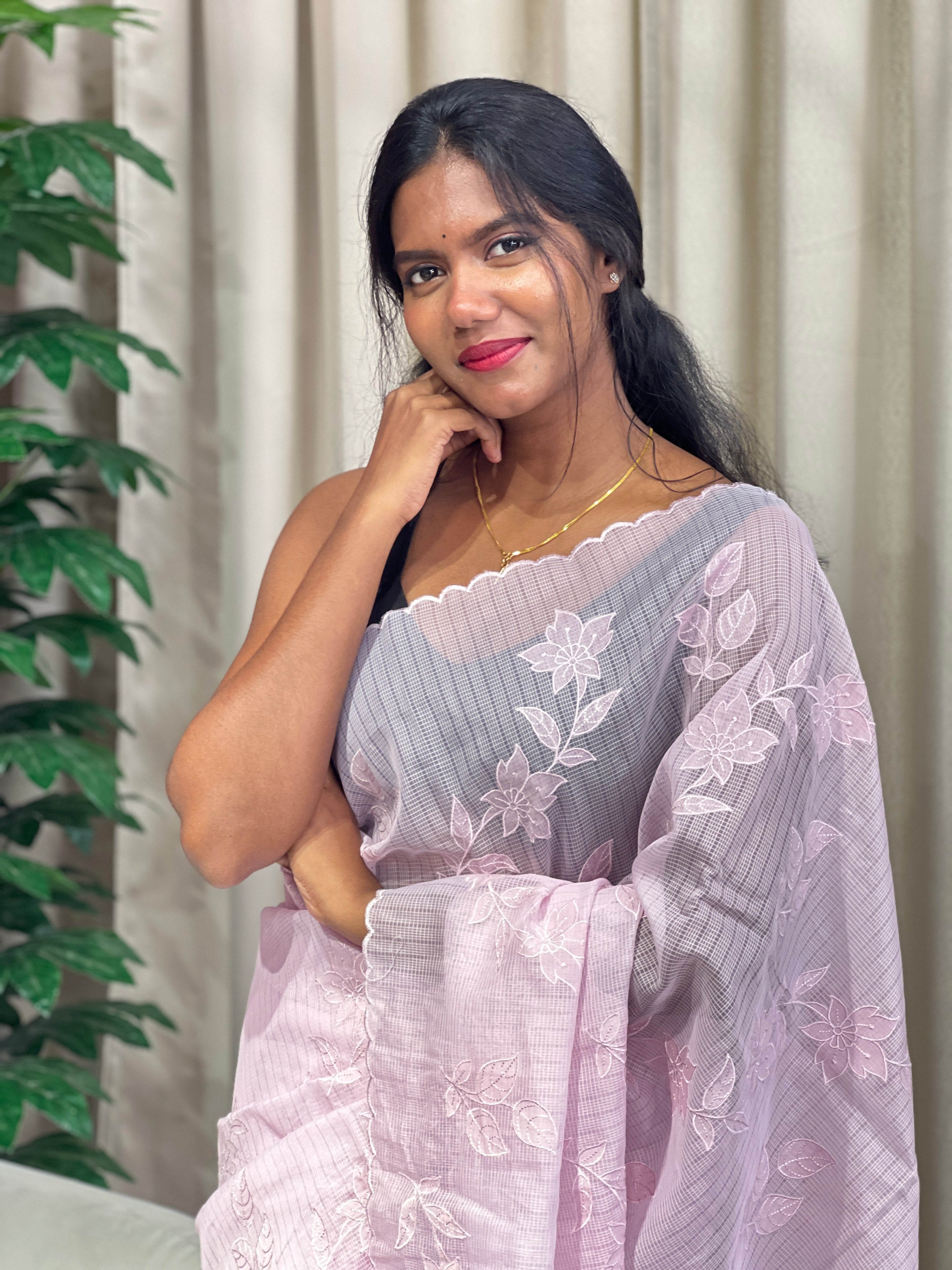 Floral Applique Detailed Supernet Kota Saree | YNG959