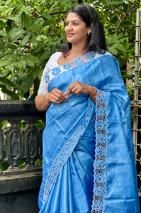 Twine Cut Work With Floral Embroidered  Pure Desi Tussar Saree | TC408