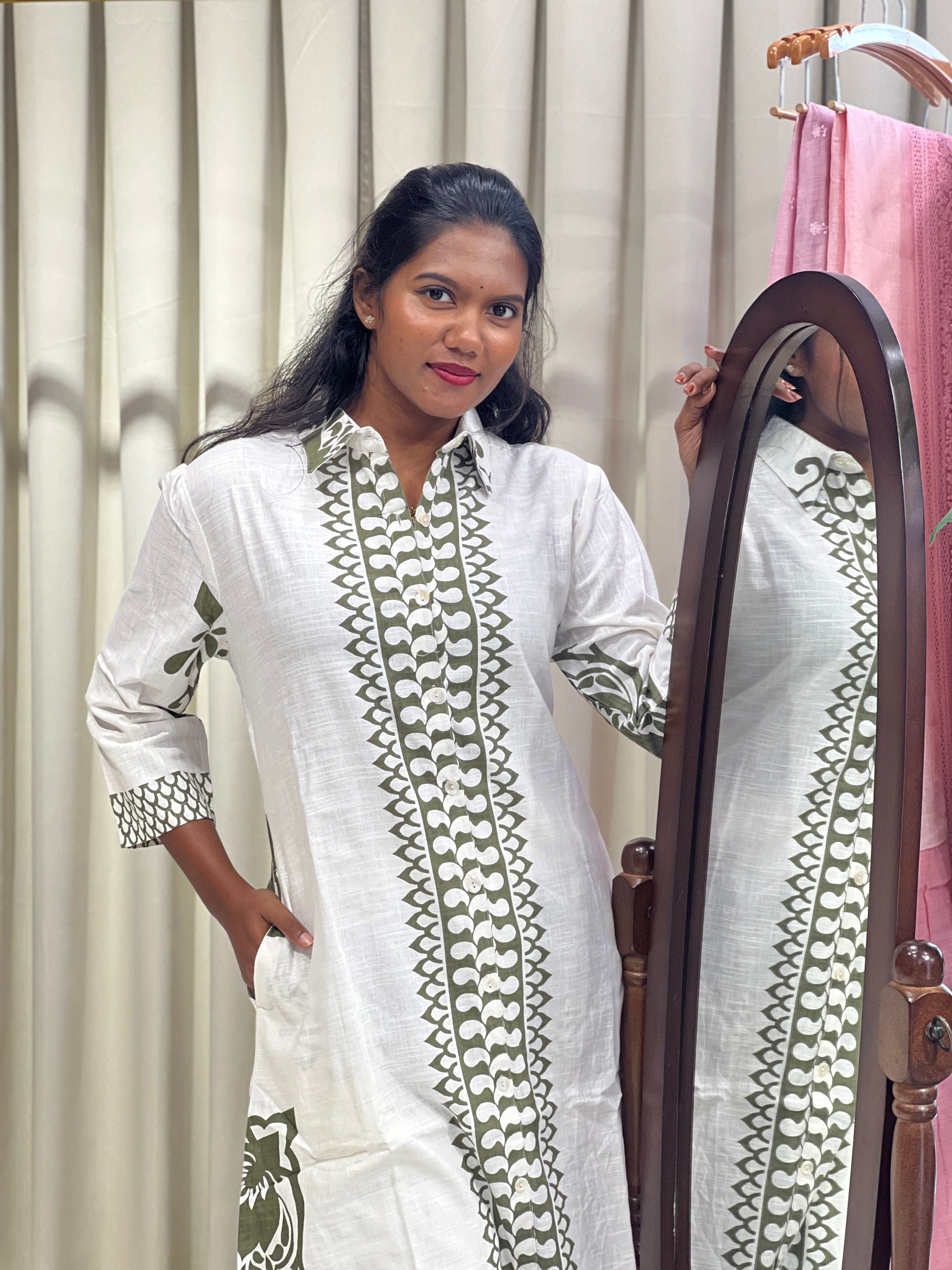 Screen Printed Pattern Slub Linen Cord Set | OMF183